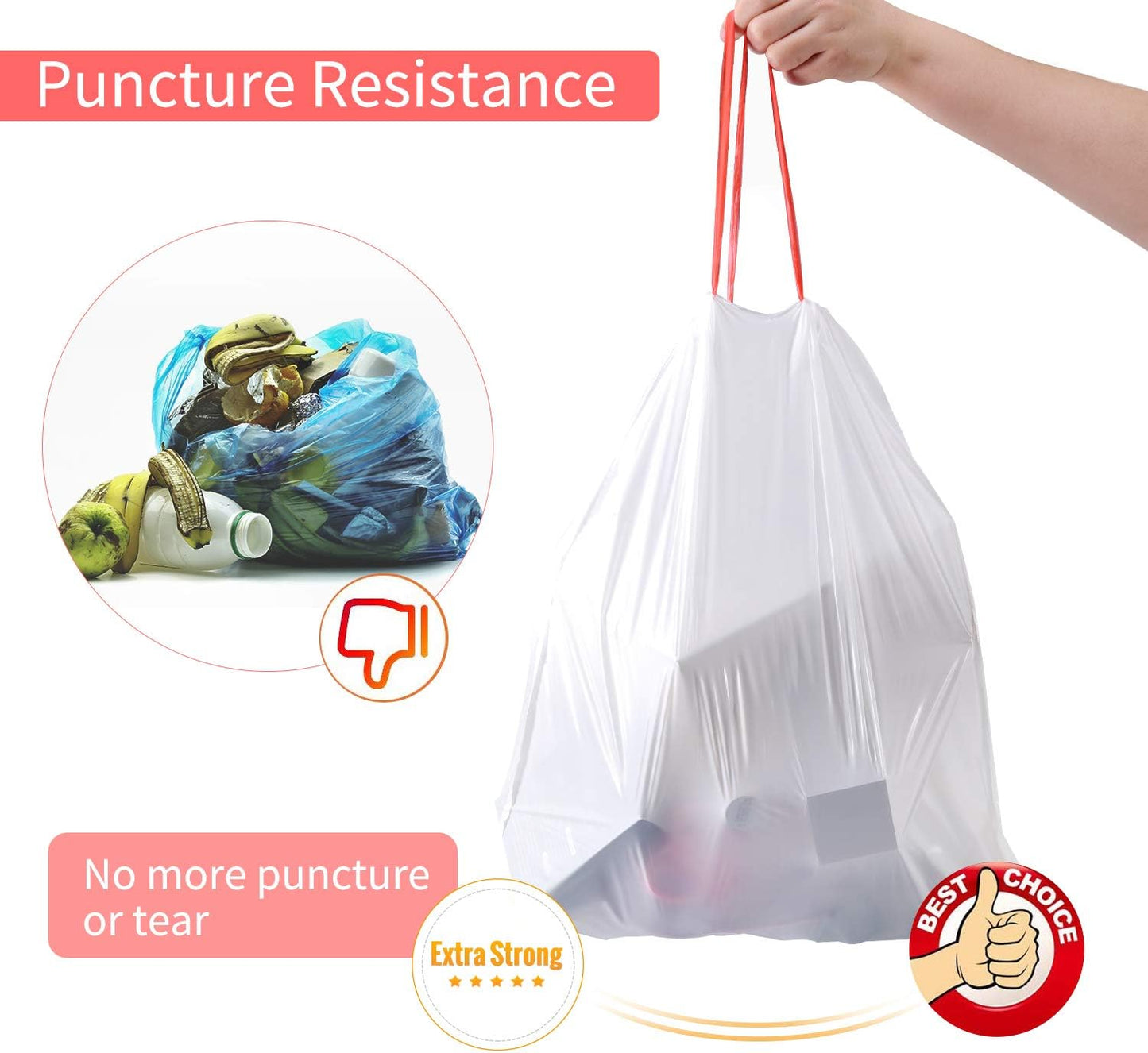 Small Trash Bags, KONE 192 Count 4 Gallon Drawstring Extra Thick Garbage Bags Wastebasket Bin Liners Plastic Trash Bags for Bathroom, Bedroom, Office, Car, Kitchen, Home