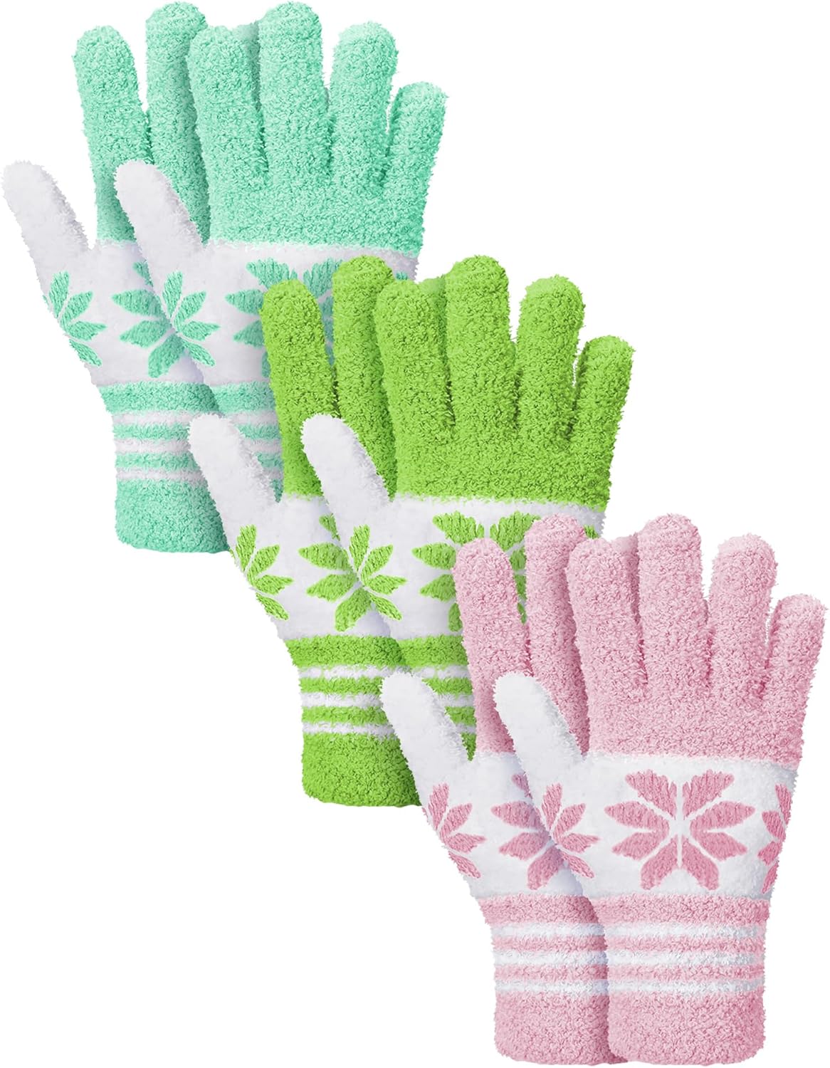 Patelai 3 Pairs Microfiber Plant Dusting Gloves Leaf Cleaning Gloves for Indoor Plants, Blinds, Furniture, House(Small,Snowflake Yellow, Pink, Blue, White)