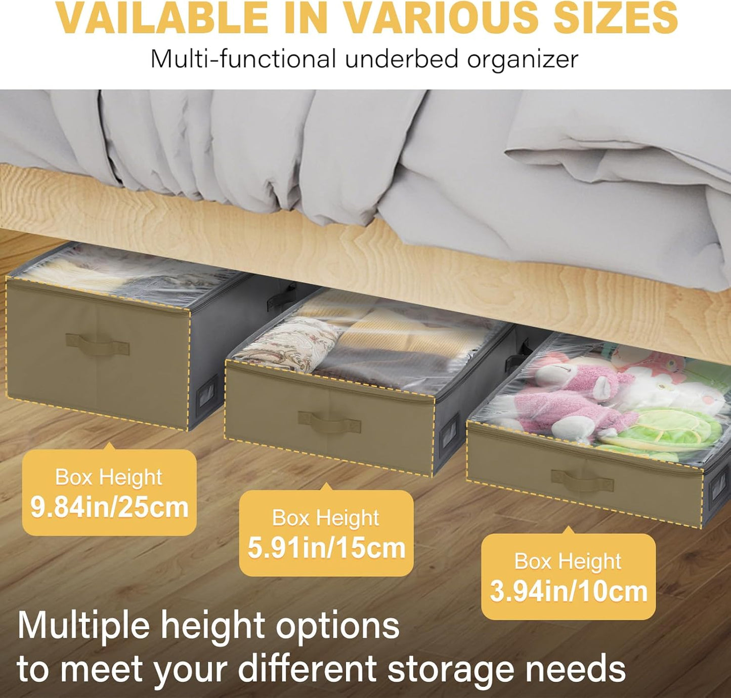 6-Inch Under Bed Storage Containers (2-Pack) | Sturdy Sidewalls | Clear Cover & Label Holder | Foldable Closet Organizer | Stores Clothing/Blankets/Sweaters/Sheets