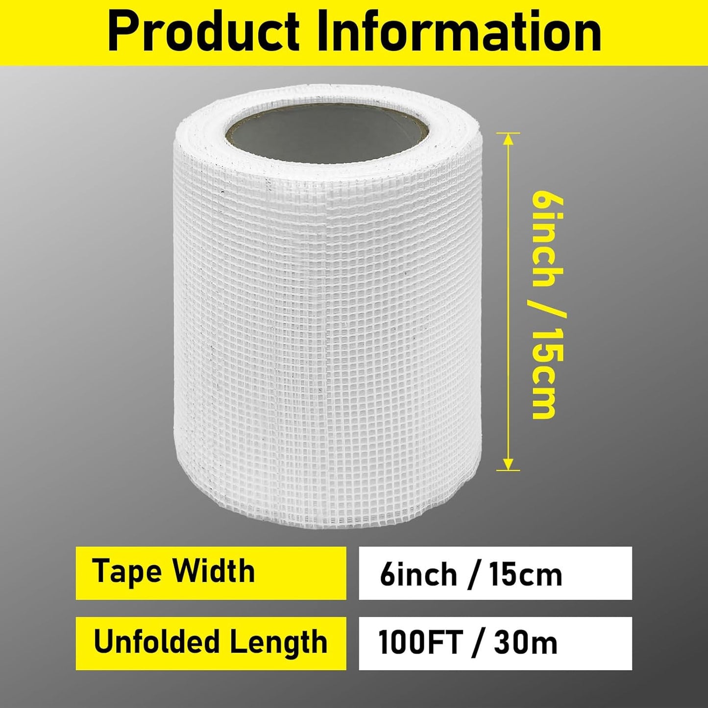 6" 100 Feet Drywall Joint Tape, Self-Adhesive Encrypted Fiberglass Drywall Repair Mesh Tape for Wall Cracks and Seam Patch