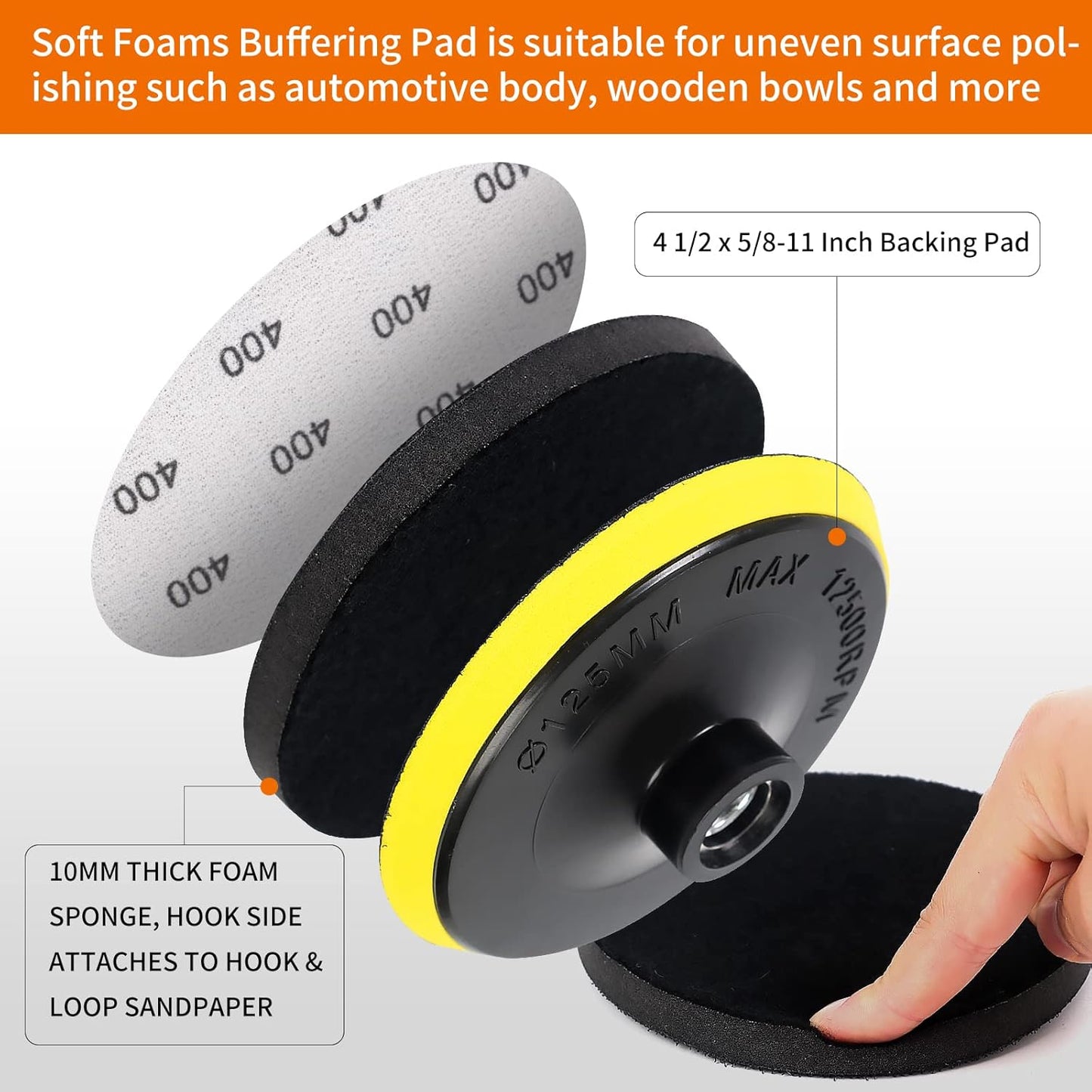 45PCS 5 Inch Wet Dry Sanding Discs Kit with Hook and Loop Backing Pad 5/8-11 and Foam, Angle Grinder Drill Sanding Attachment, Sander for Drill 400 to 5000 Grits Sandpaper for Wood Metal Car