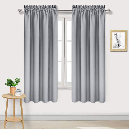 DWCN Blackout Curtains Room Darkening Thermal Insulated Bedroom Curtains Window Curtain Panels, 38 x 63 inches Long, Set of 2 Silver Grey Rod Pocket Drapes