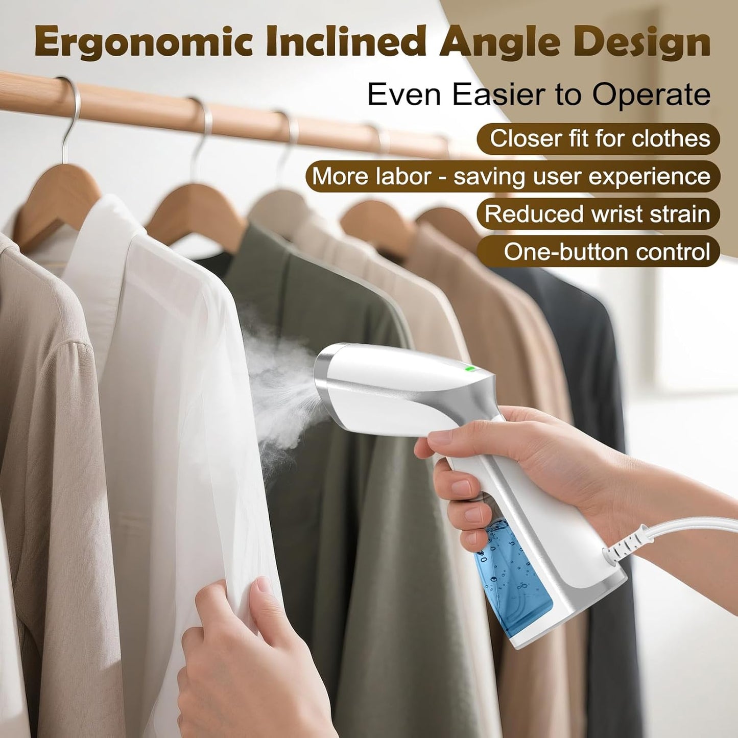 Portable Steamer for Clothes, 20s Fast-Heat Handheld Garment Steamer with Leak-Proof Tech, Large-Capacity Iron for Travel, Home & Dorm