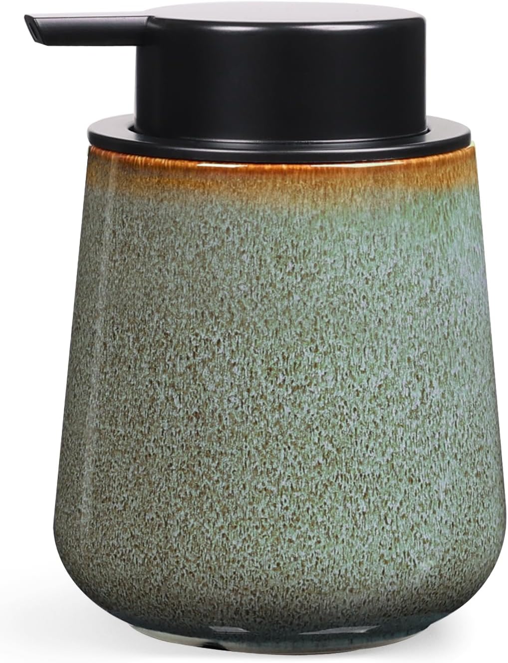 INGOFIN Ceramic Lotion Dispenser - 12 oz Refillable Hand Soap Dispenser Bathroom, Modern Liquid Dispenser with Pump, Dish Soap Dispenser for Kitchen,Kiln-Glazed Green