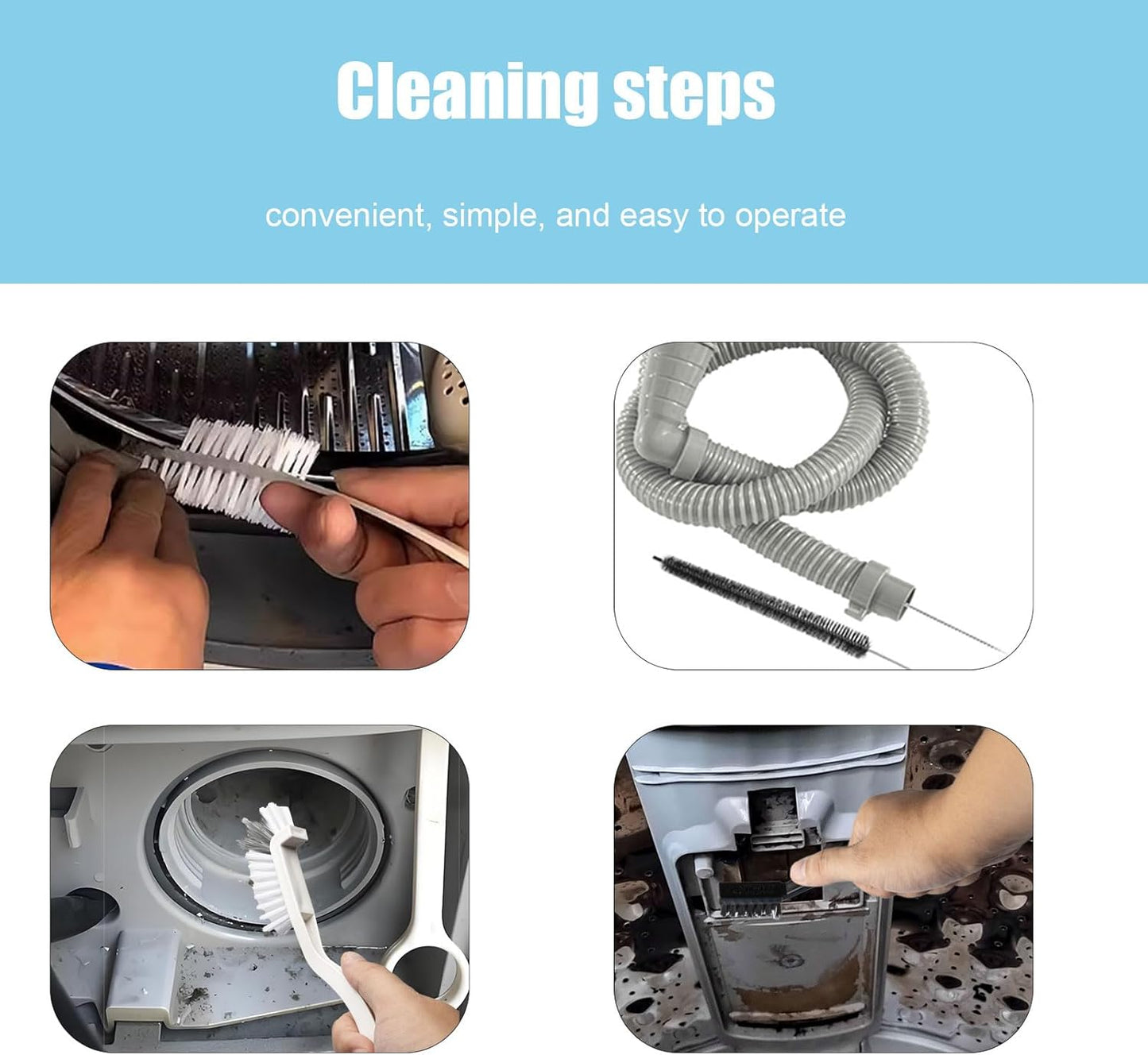 Washing Machine Cleaning Brush,Dryer Cleaning Brush,Crevice Brush for Bathroom, Shower & Kitchen - Scrub Brushes with Long Handle,Household Cleaning Tools Tile, Bathtub, Sink, Grout Cleaning Brushes