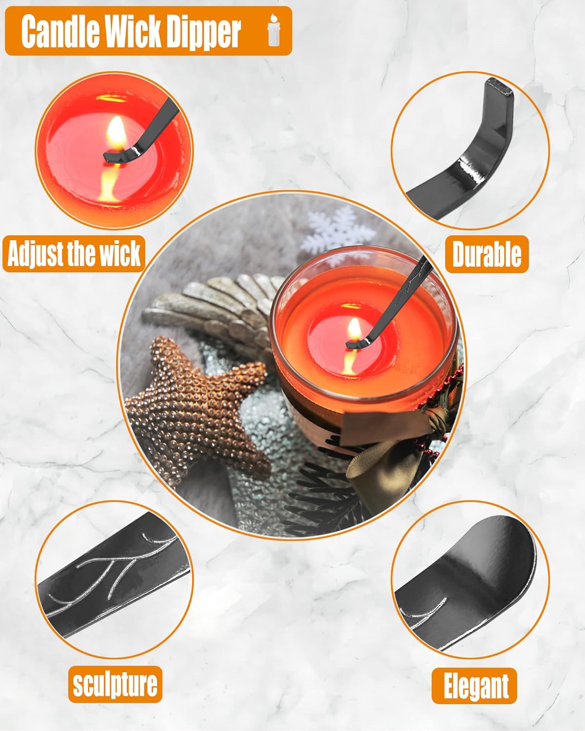 5 in1 Candle Accessory Set with Rechargeable Candle Lighter, Candle Wick Trimmer, Candle Wick Snuffer, Candle Wick Dipper, Storage Tray Plate, Candle Care Kit (Silver Black)