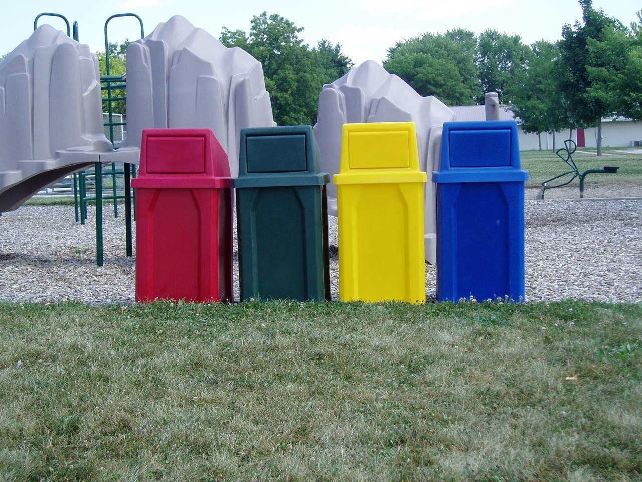 32 Gallon Square 100% Recycled Plastic Heavy Duty Outdoor Trash Can with Push Lid - Great for Schools and Businesses - White