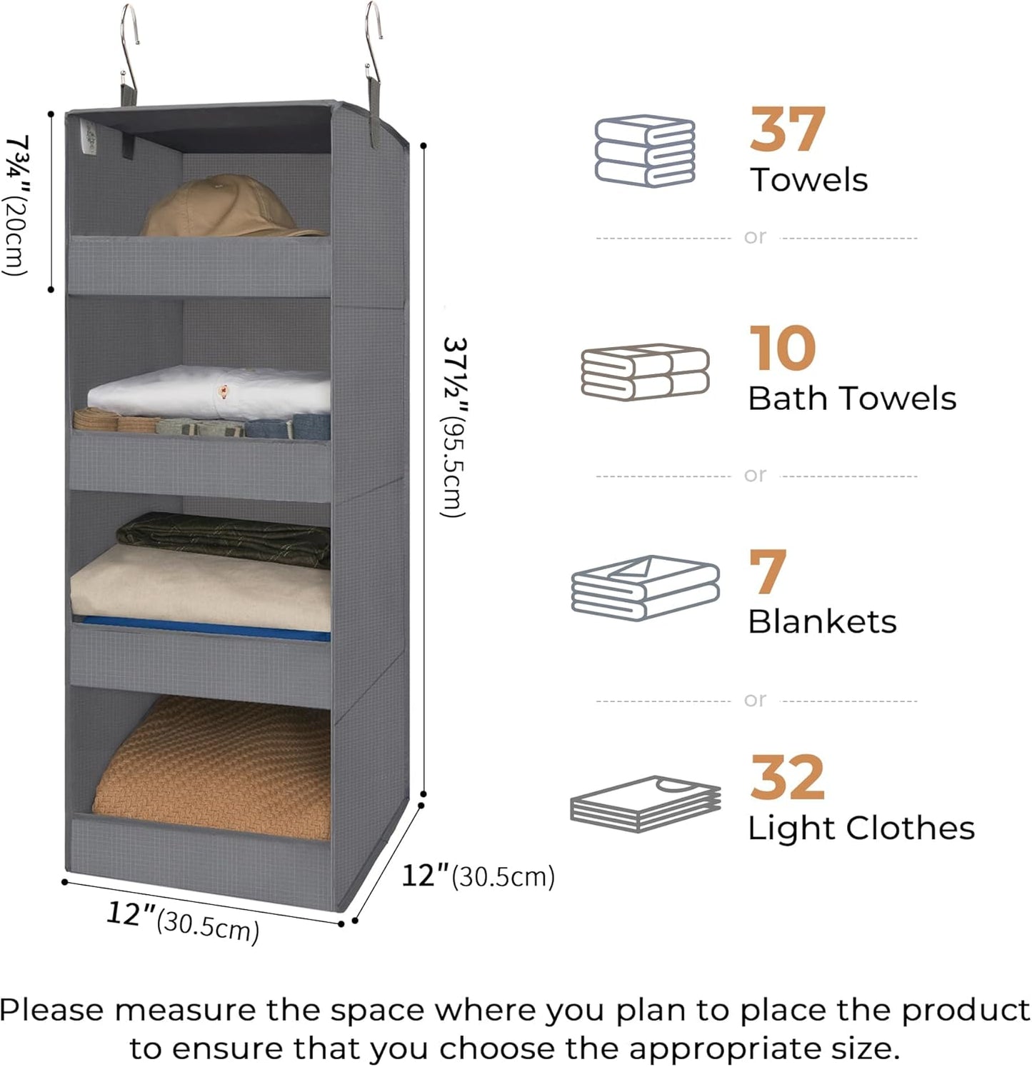 GRANNY SAYS 4-Shelf Hanging Organizer, Closet Hanging Shelves, Closet Hanging Storage Organizers, Organization for Bedroom, Living Room, Baby Nursery, Camper Accessories, Gray, 1-Pack