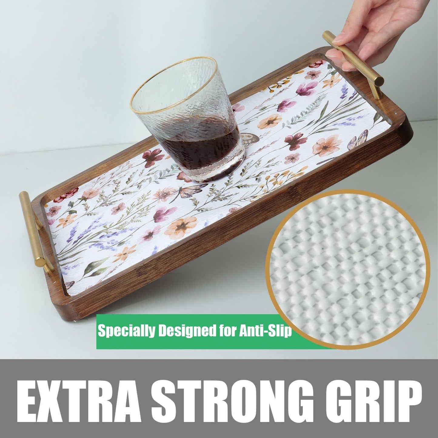 Floral Shelf and Drawer Liner for Kitchen Cabinets,12IN x 20FT Non-Adhesive and Strong Non-Slip Cabinet Drawer Liners for Kitchen Shelf, Waterproof Cupboard Liners,Easy to Clean