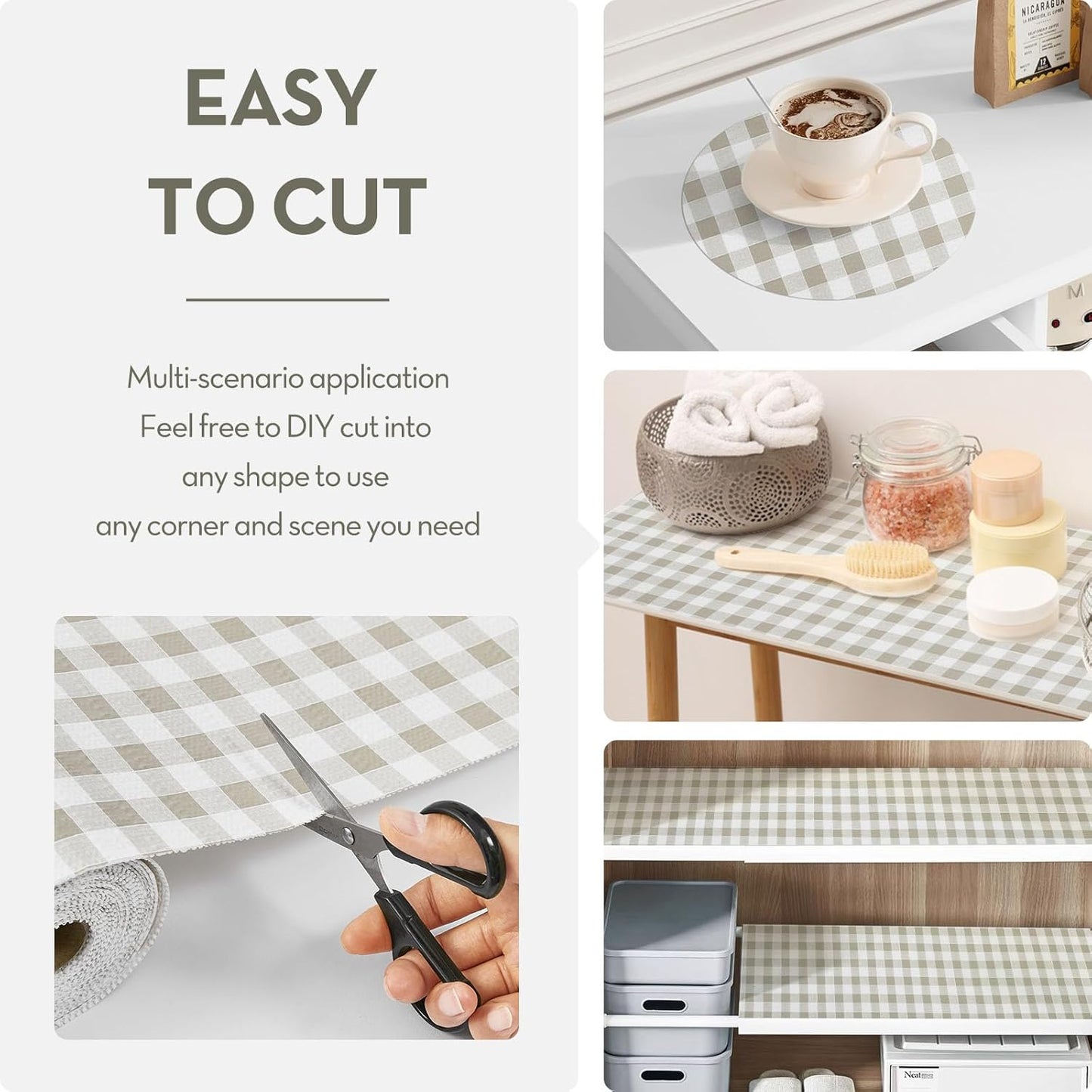 Drawer Shelf Liner, Non-Slip Kitchen Cabinet Liners Non-Adhesive Thick Strong Grip Waterproof Mats Protect Dresser Shelves Cupboard Bathroom Cabinets, Green Plaid, 17.5 in X 20 FT