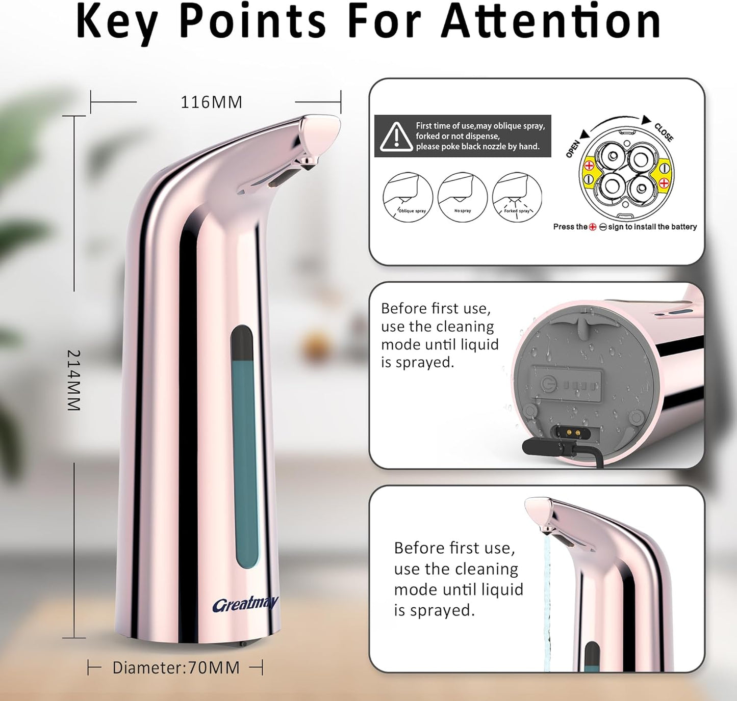 Convenient Automatic Soap Dispenser,4 Adjustable Levels Touchless Hand Sanitizer Pump with Infrared Sensor, 400 ml Countertop Electric Soap Dispenser