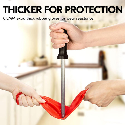 Vgo... 1-Pair Dishwashing Gloves, Reusable Household Gloves, Kitchen Gloves, Long Sleeve, Thick Latex, Cleaning, Washing, Working, Painting, Gardening, Pet Care (Size S,Red, RB2143)