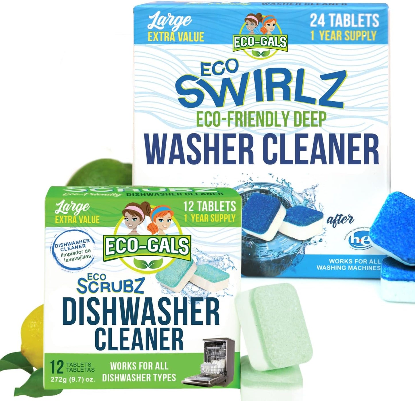Eco Swirlz Washing Machine Cleaner with Bonus Eco Scrubz Dishwasher Cleaner Add On 36 Count Deep Cleaning Tablets