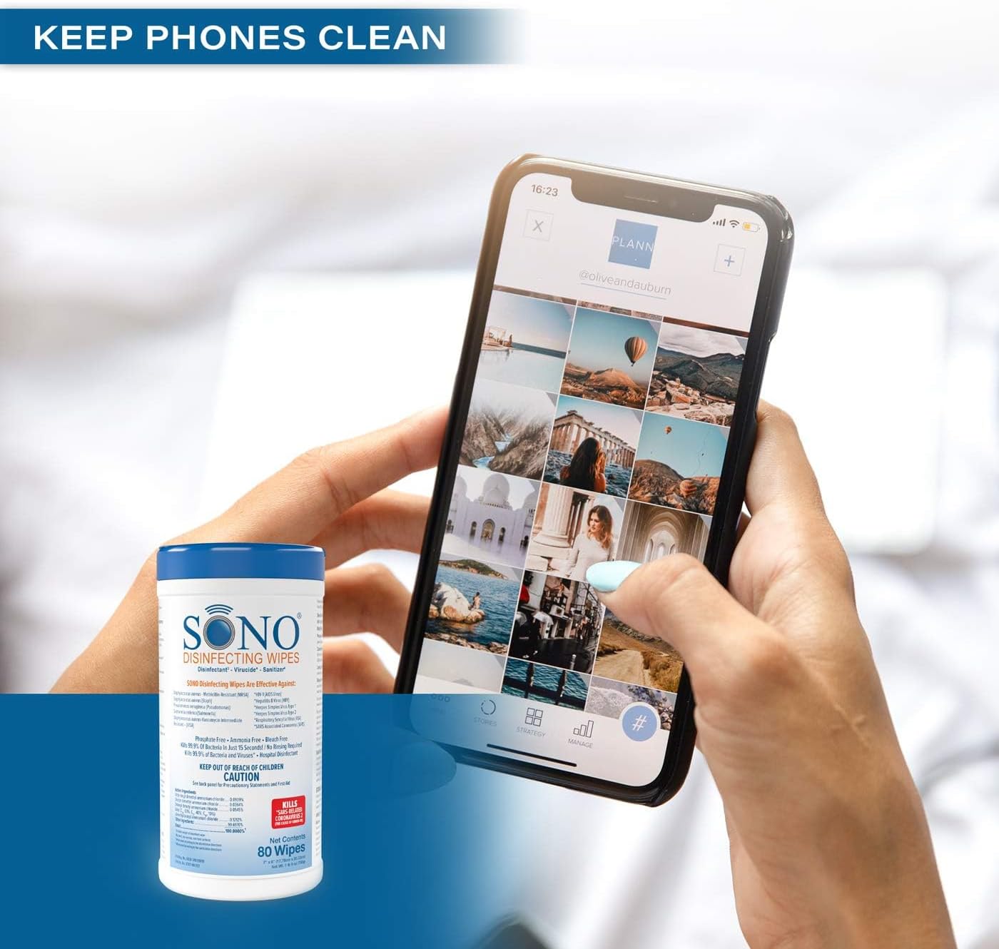 SONO Disinfecting Wipes - Alcohol-Free, No Bleach, Medical-Grade I Multi-Surface Cleaning for Home, School, Office, Hospital, Gym I Gentle on Electronic Devices I Everyday Use I 80 CT