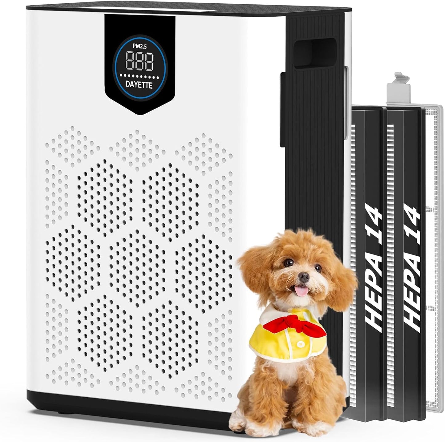 DAYETTE Air Purifiers for Home Large Room Up to 3000 Ft² with 2xH14 HEPA Filters, Air Purifiers for Pets Bedroom with Washable PreFilters, 2 TIMES Purification Speed In Turbo Mode for Dust, Hair, Odor