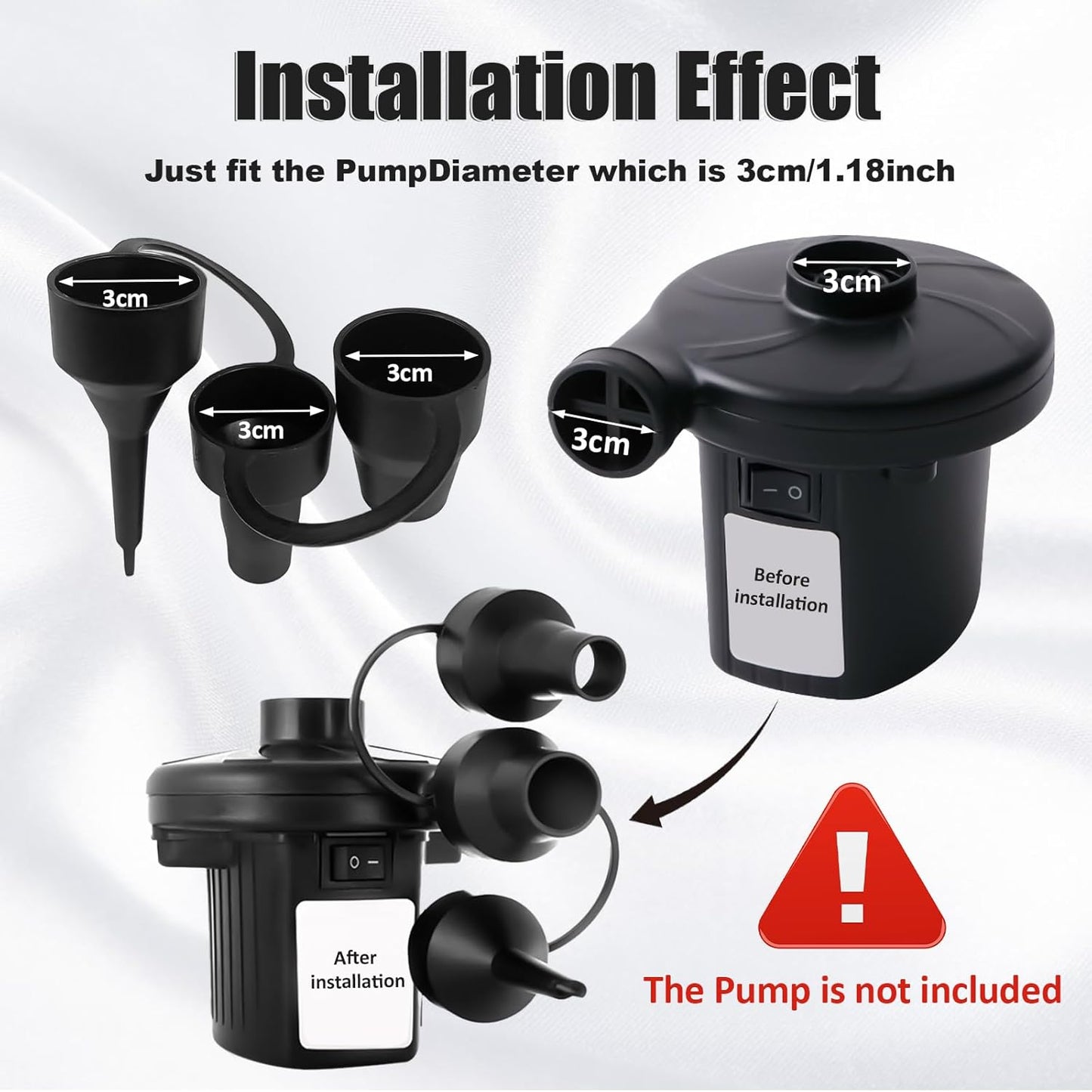 4 Set Air Pump Replacement Nozzles Head with 3 Sizes Plastic Inflatable Pump Adaptor Accessory for Partial Air Mattress Bed