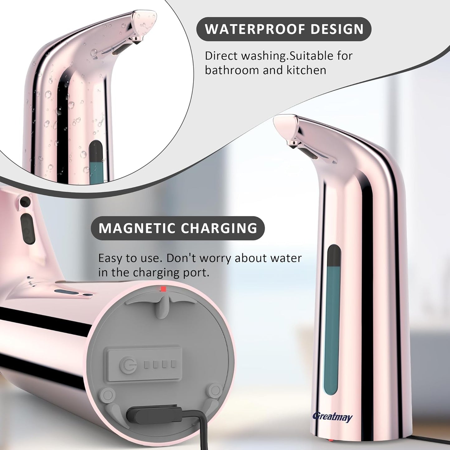 Convenient Automatic Soap Dispenser,4 Adjustable Levels Touchless Hand Sanitizer Pump with Infrared Sensor, 400 ml Countertop Electric Soap Dispenser