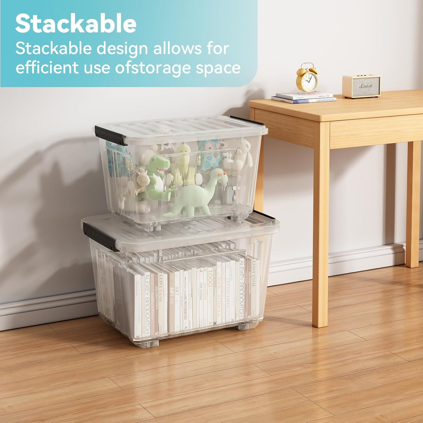 Nazhura 72 Quart Plastic Storage Bin, Stackable and Nestable Storage Boxes with Lids and Secure Latching Buckles, Large Storage Container (Clear, 72Quart-6Pack)