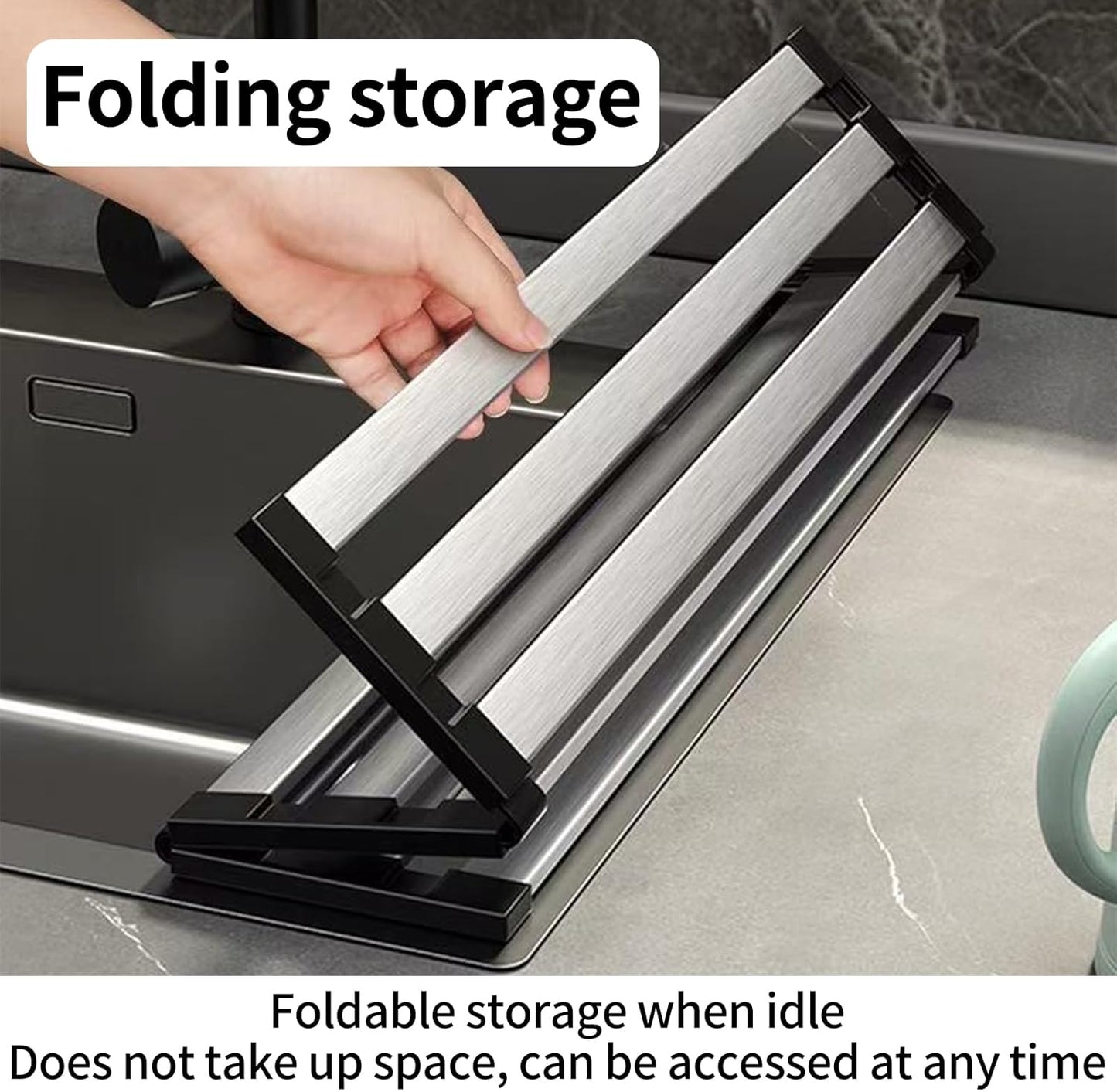 Foldable Dish Drying Rack, Over The Sink Dish Drying Rack ，Dish Drying mat，Dish Drying mats for Kitchen Counter，Stainless Steel Multifunctional mat (23.62×12.8in)