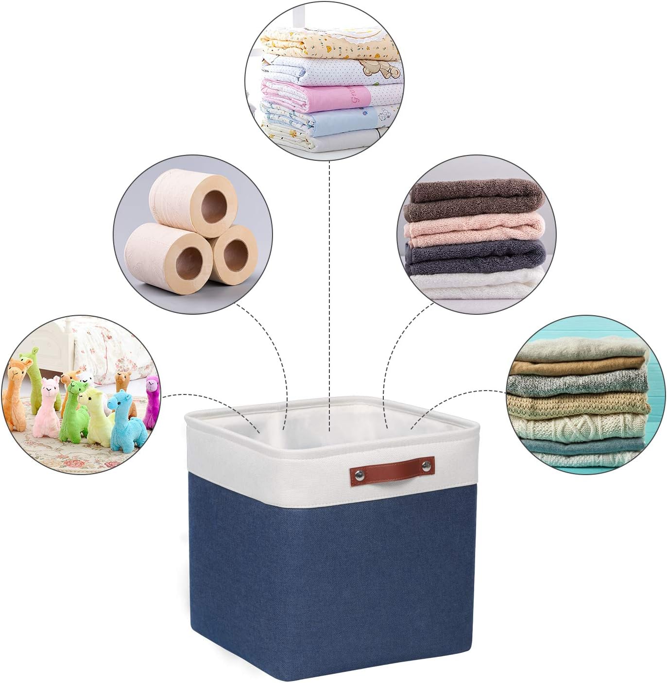 Univivi 13 inch Storage Baskets with Hard Bottom 4 Pack 13 x 13 x13 Cube Storage Bins Foldable Fabric Storage Bins for Shelves, Closet(Blue, Hard Bottom-13 Inch)