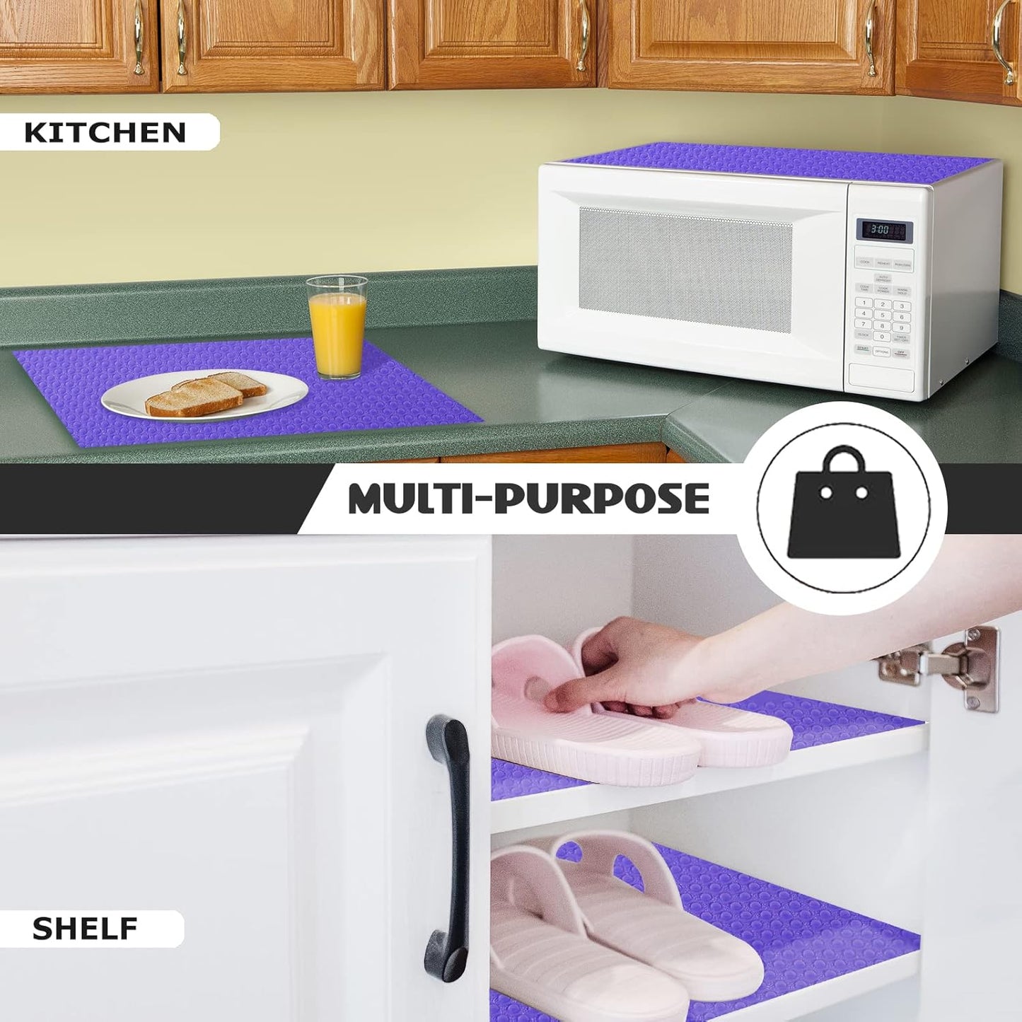 24Pcs Refrigerator Liners, Washable Fridge Liner Mats Covers Pads for Glass Shelf Cupboard Cabinet Drawer Home Kitchen Accessories Organization (Purple)