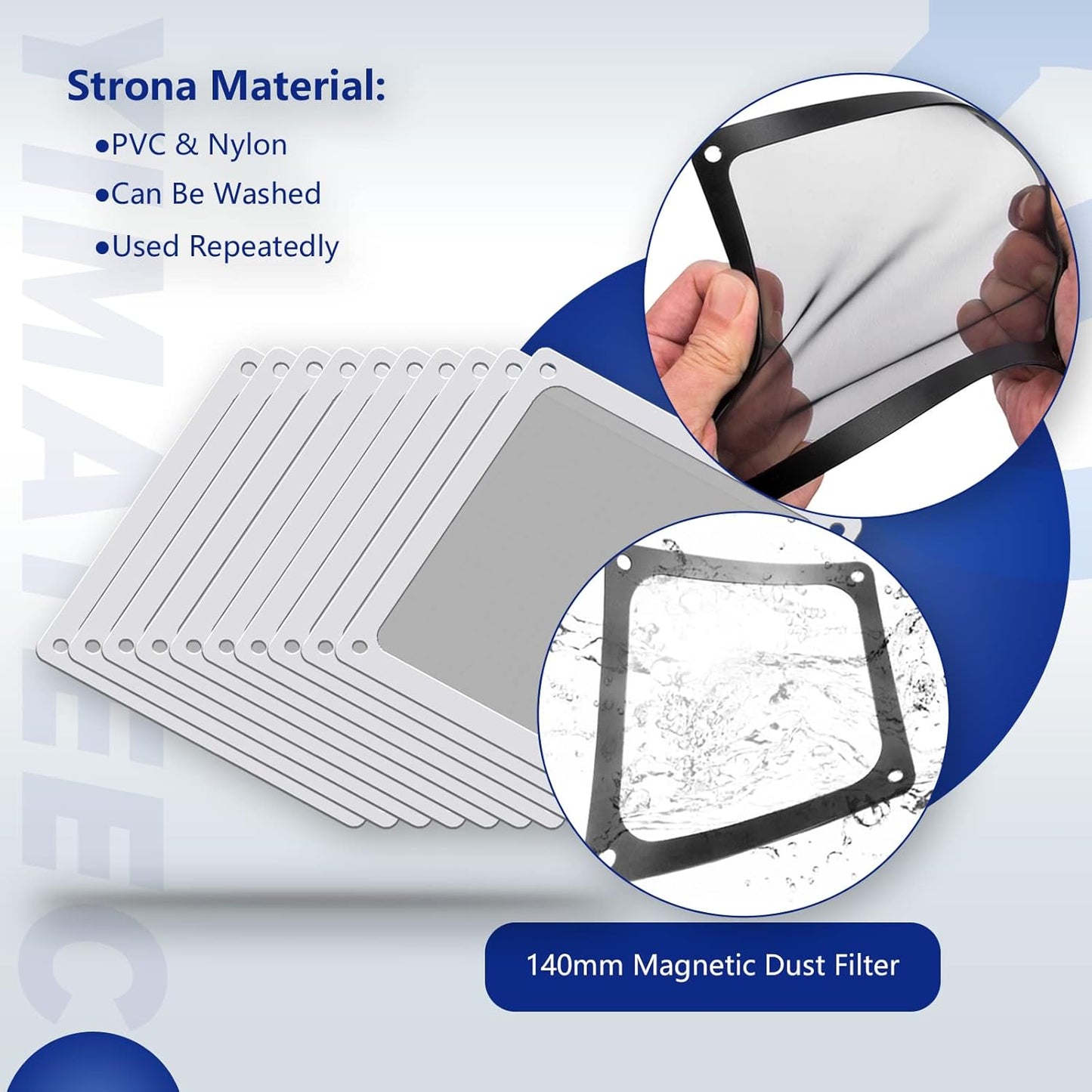 Dust Filter PC 140mm for Computer Cooler/PSU/Routers Nylon 80 Mesh, Magnetic Frame PC Fan Dust Mesh PC Cooler Filter Dustproof Computer Fan Grills (Nylon, 140 * 140mm, 10pcs, White)