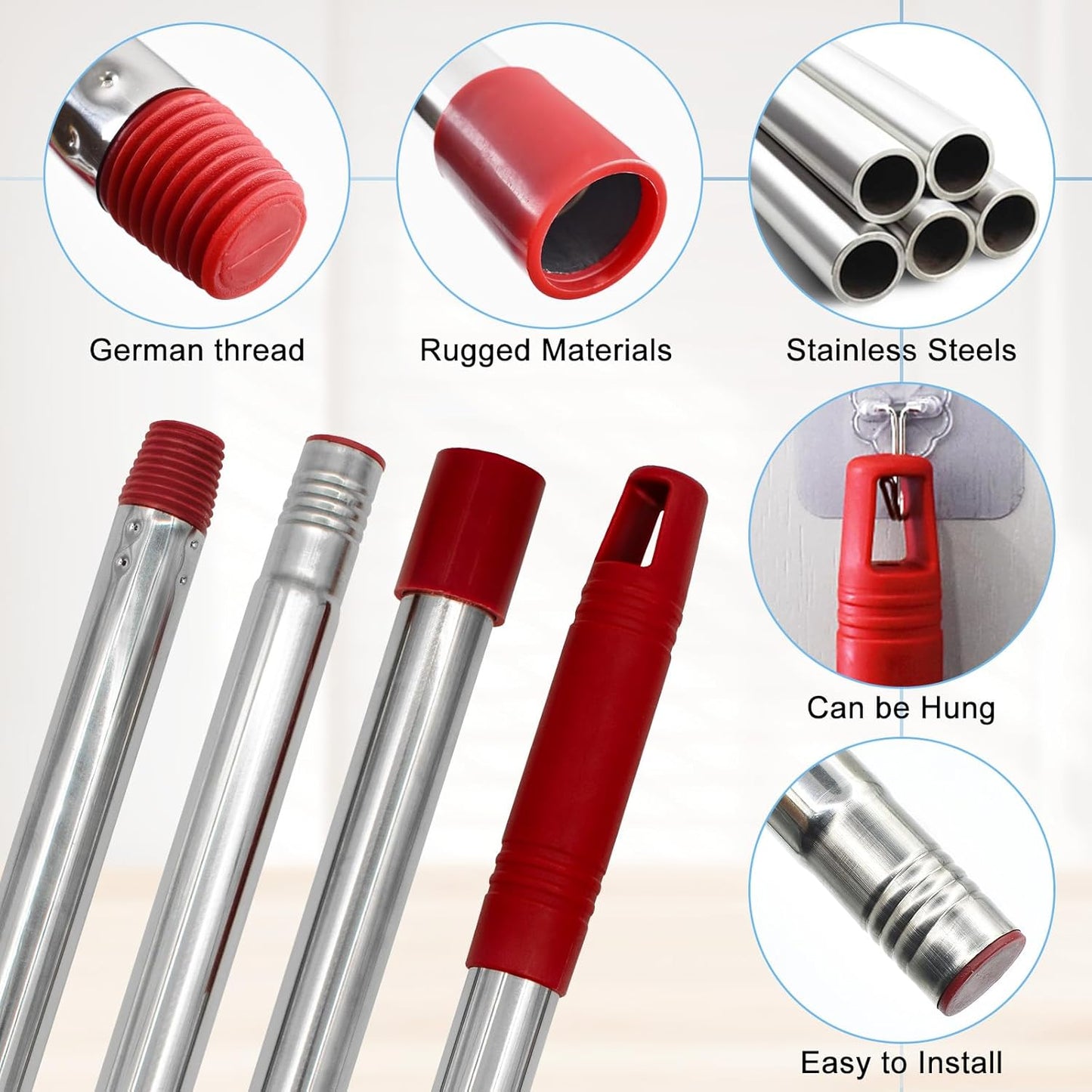 Mop Handle for Ocedar, Spin Mop Handle for O Cedar, 4-Section Mopping Handles Replacement for Ocedar, 30" to 58" Adjustable Stick for O-Cedar, Extra Long Pole Handles for O Cedar