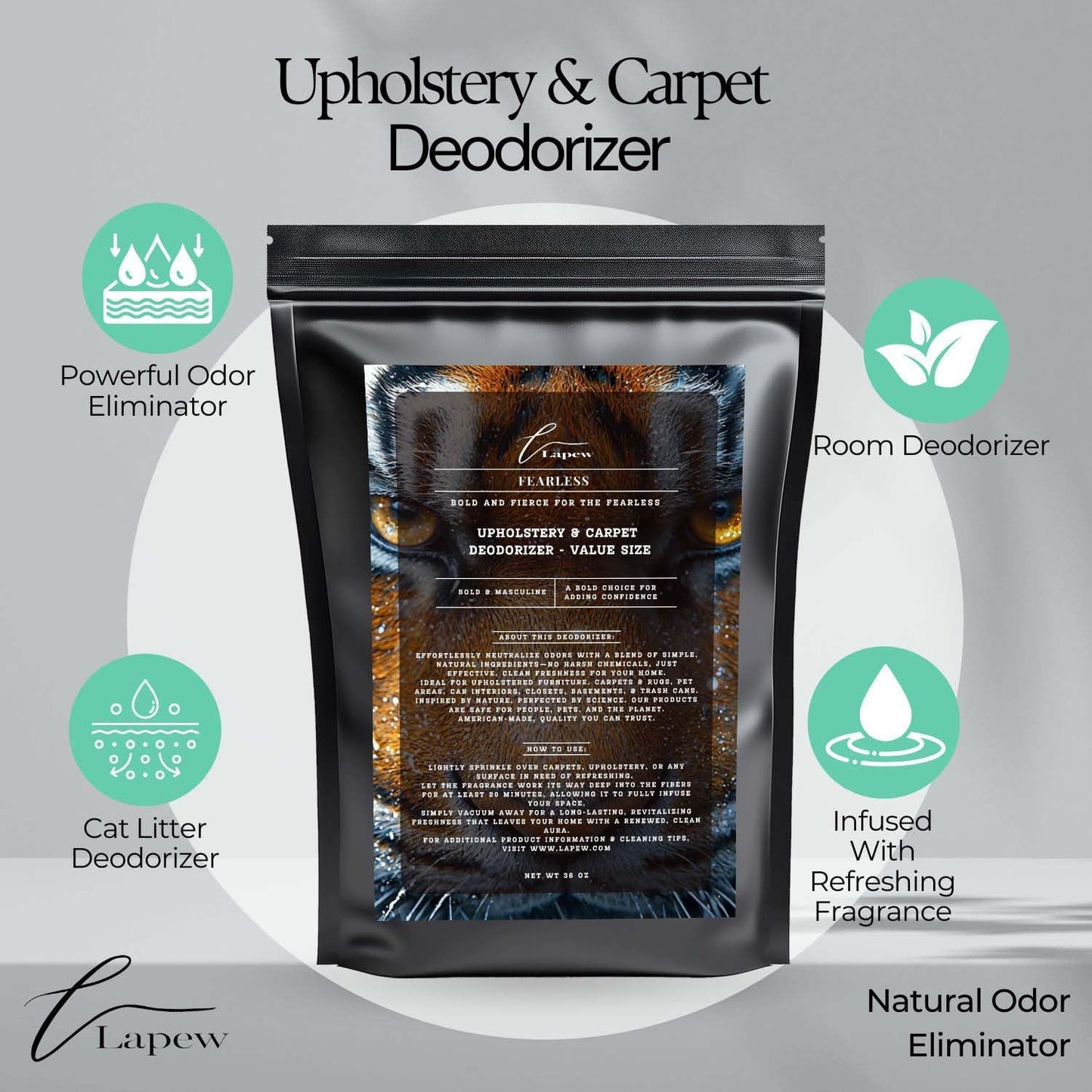 Fearless Carpet Freshener Powder Refill 36 oz | Powerful Odor Eliminator for Home | Upholstery Deodorizer | Carpet Deodorizer | Pet Urine | Cat Litter Box | Fierce Fragrance