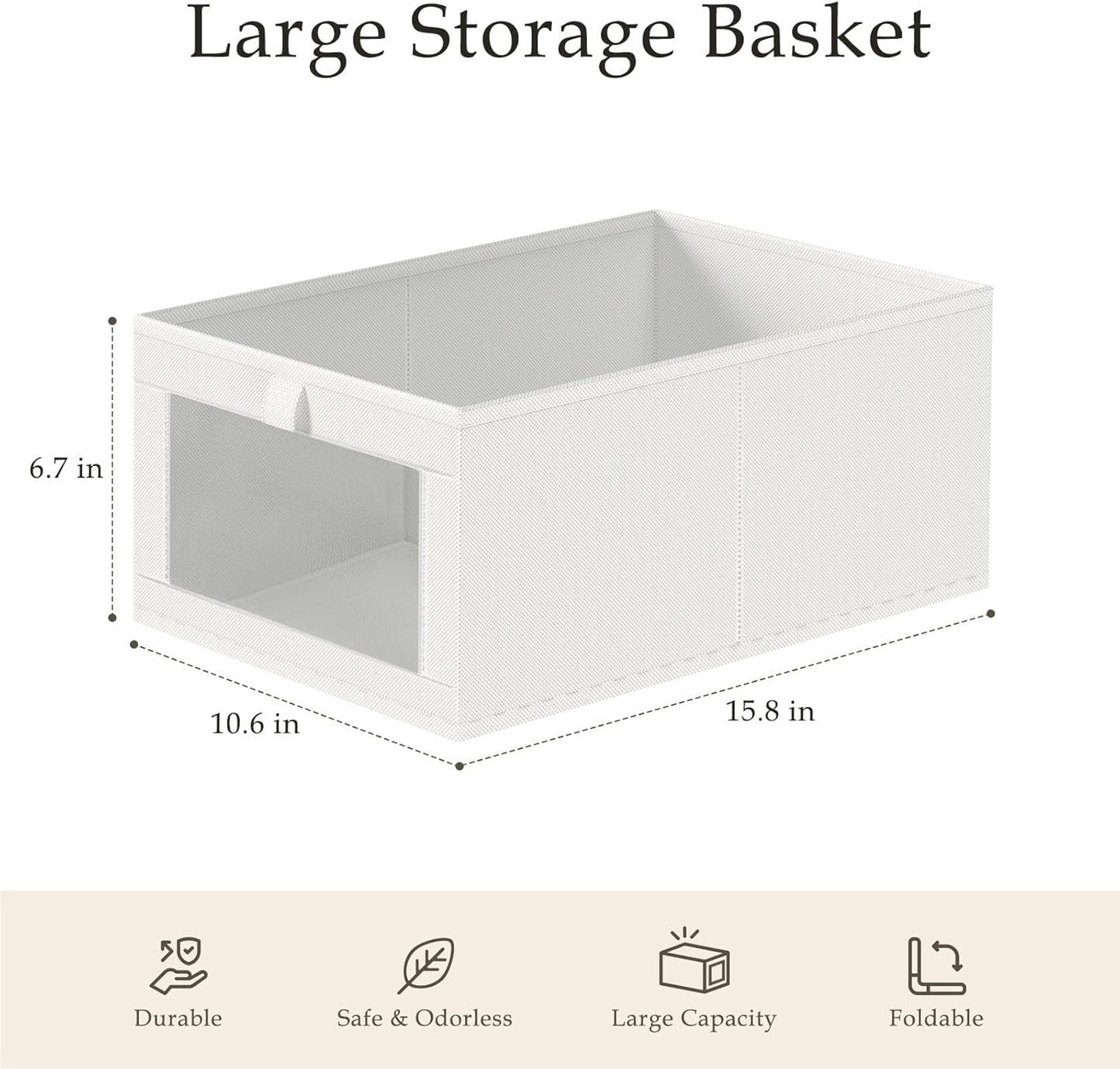 Criusia 4 Pack Closet Organizers and Storage, Large Linen Closet Baskets for Organization, Foldable Storage Containers for Towels, Clothing, Jeans, Books, Shelves, White