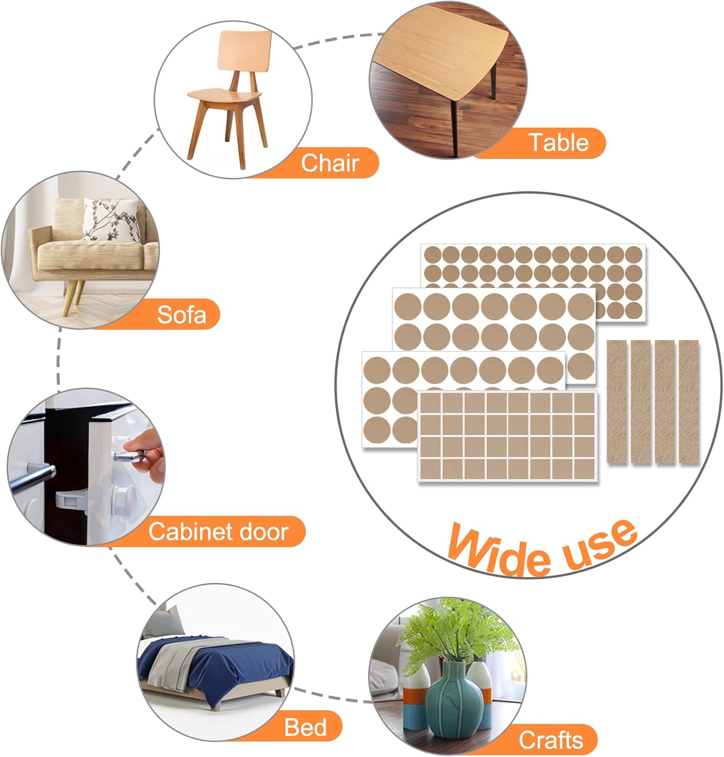 Felt Furniture Pads 400 Pieces, Furniture Pads for Hardwood Floors, Floor Protectors for Furniture Legs, Felt Pads for Furniture, Many Large Sizes Beige