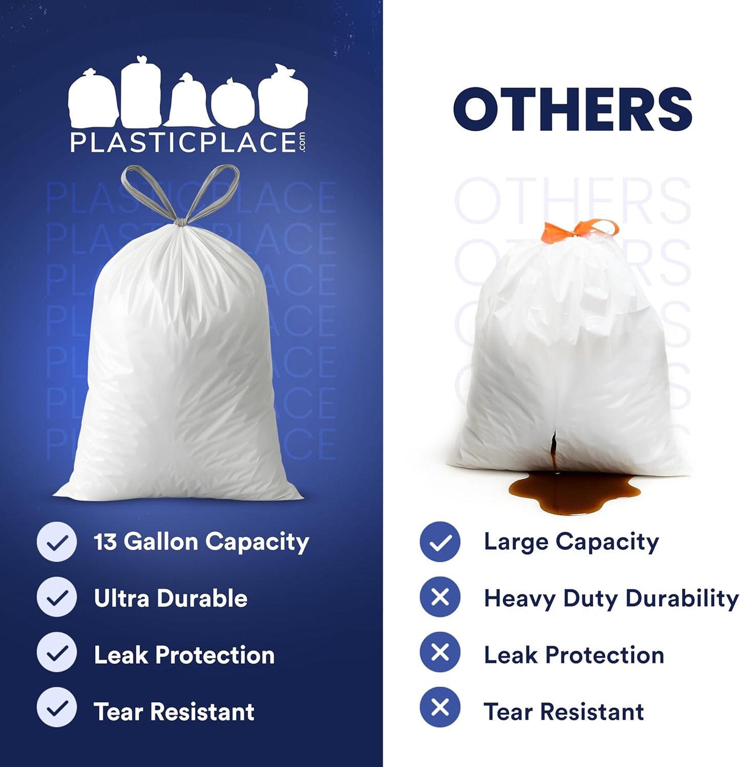 Plasticplace 6 Gallon Trash Bags White Drawstring Garbage Can Liners, 17” x 20”, 100 Count, for Bathroom Kitchen Office Car Small Trash Bags, Leak-Proof & Tear-Resistant