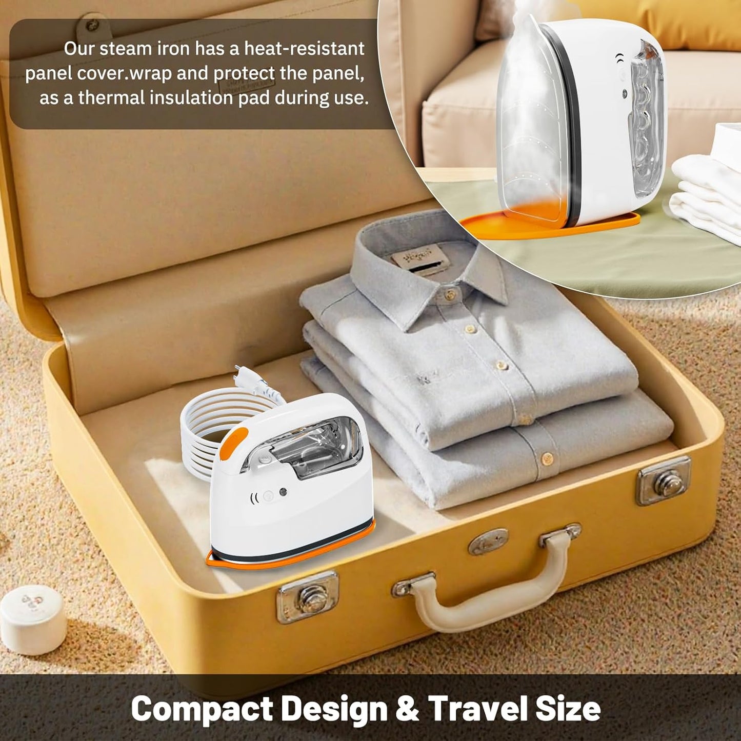 Mini Steamer＆Iron 2 in 1 Garment Steamer, Portable Travel Size Steam Iron for Clothes,1000W, 3 Mode Ironing, 250ML Detachable Water Tank, 8FT Power Cord, Leak Proof Design