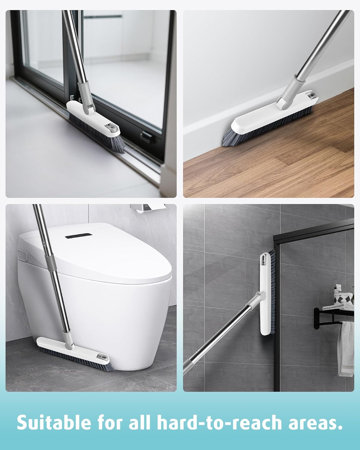 AIR U+ Grout Brush with Long Handle 180° Swivel Scrub Brush with Tweezers to Hair Clip V-Shape Grout Line Scrubber Stiff Bristles for Deep Cleaning Crevice, Tile Line, Shower, Kitchen, Corners（White）