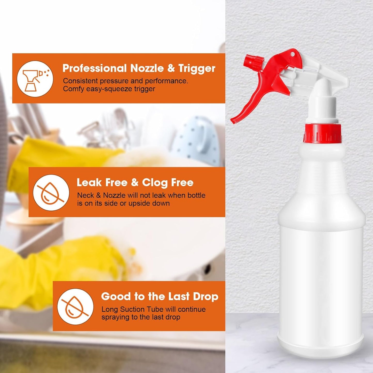 Eccliy 12 Pcs 16 Oz Plastic Spray Bottle, Adjustable Empty Reusable Sprayer for Cleaning, Planting, Water, Bathroom and Kitchen, BBQ, Commercial and Residential(Red,Original)