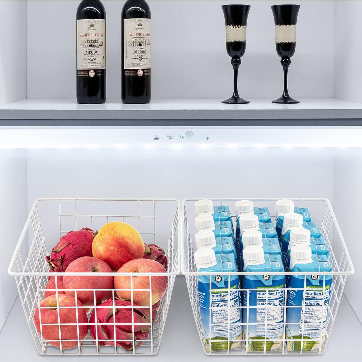 Freezer Organizer Bins, Upright Freezer Baskets for 16, 17, 21 cu.ft Standup Freezer, Wire Storage Baskets with Built-in Handles, 4Pcs, White
