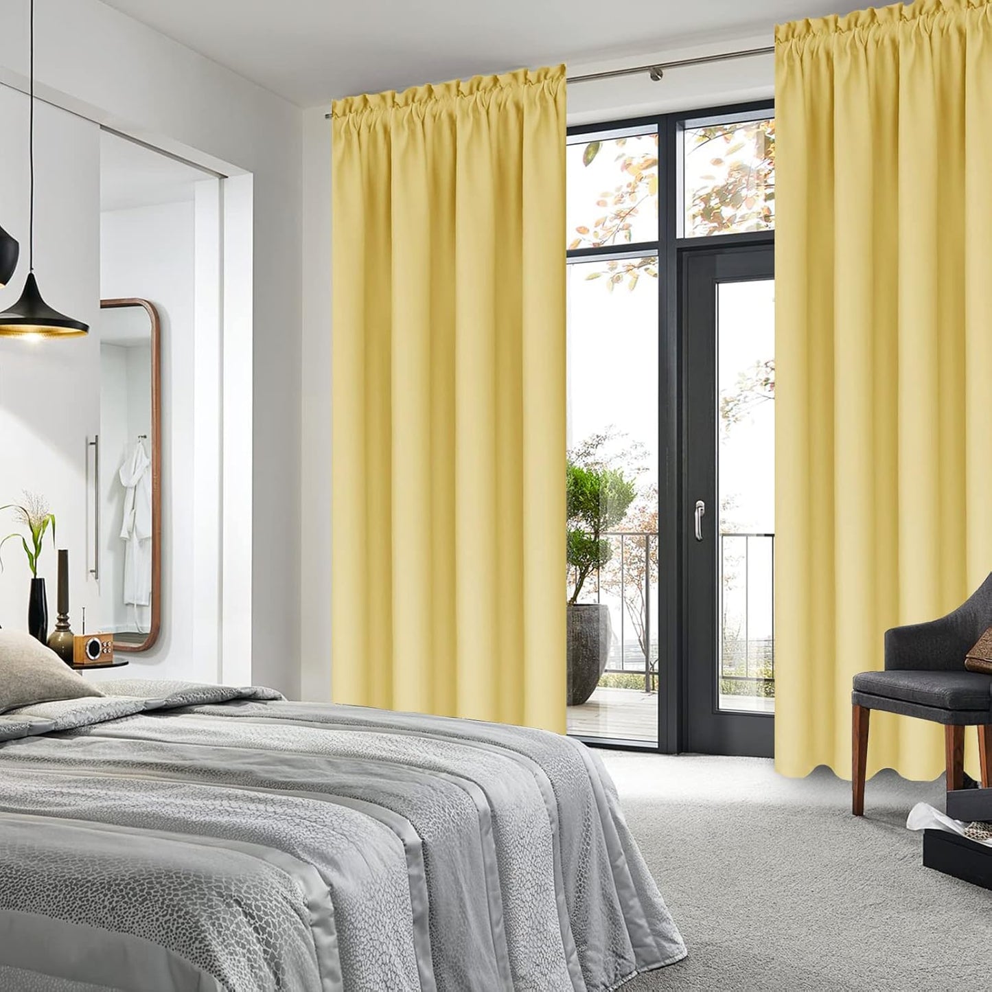 DWCN Blackout Curtains for Bedroom – Rod Pocket Thermal Insulated Noise Reducing Noise Reducing Drapes for Living Room, W 42 x L 45 Inch, 2 Panels, Light Yellow