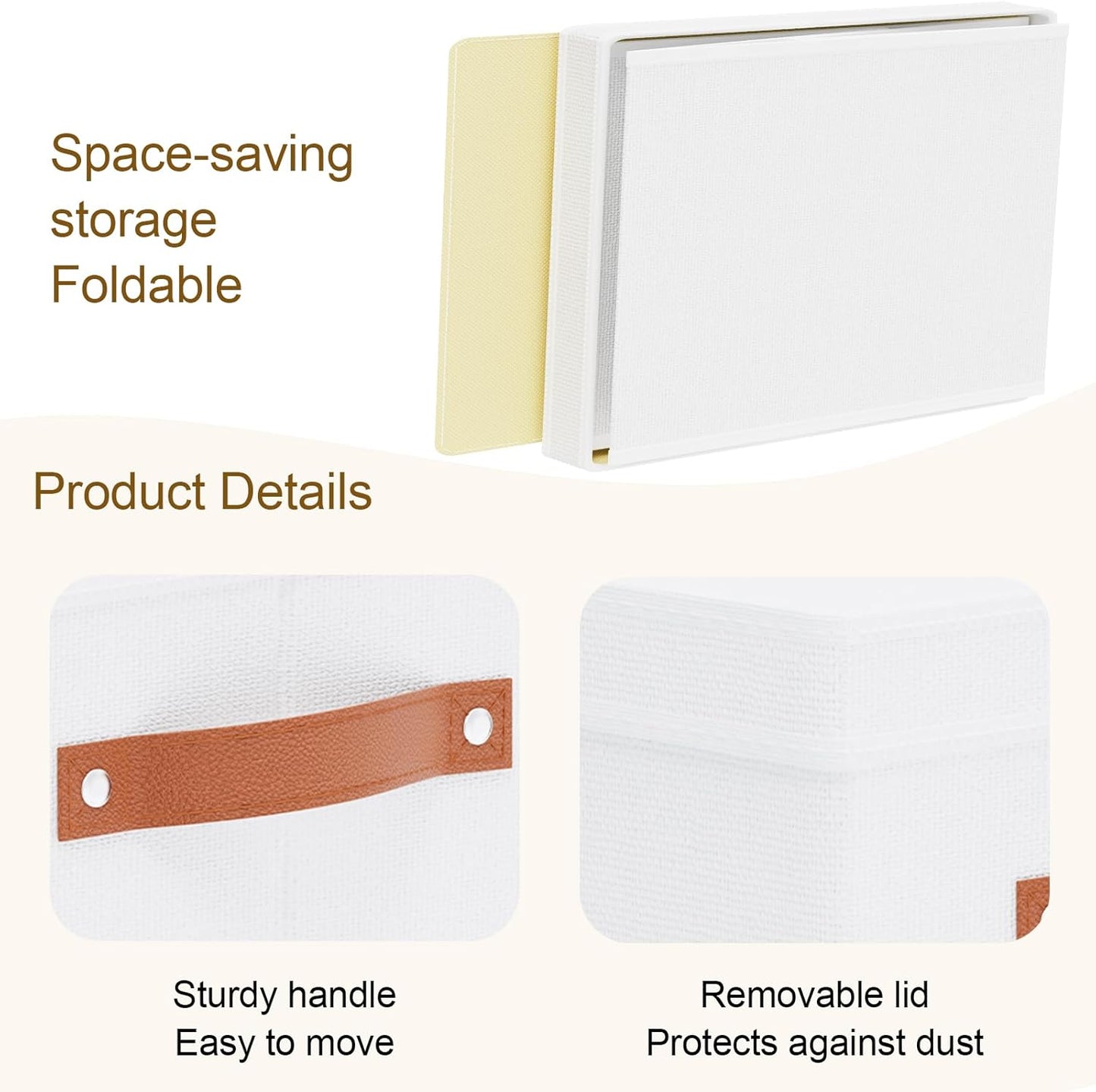 Fabric Storage Bins, Clothes Boxes for Shelves with Lids, 1 Pack Baskets for Organizing with Handles, Decorative Linen Closet Organizers, White, 16.5 x 11.8 x 10.2 Inch