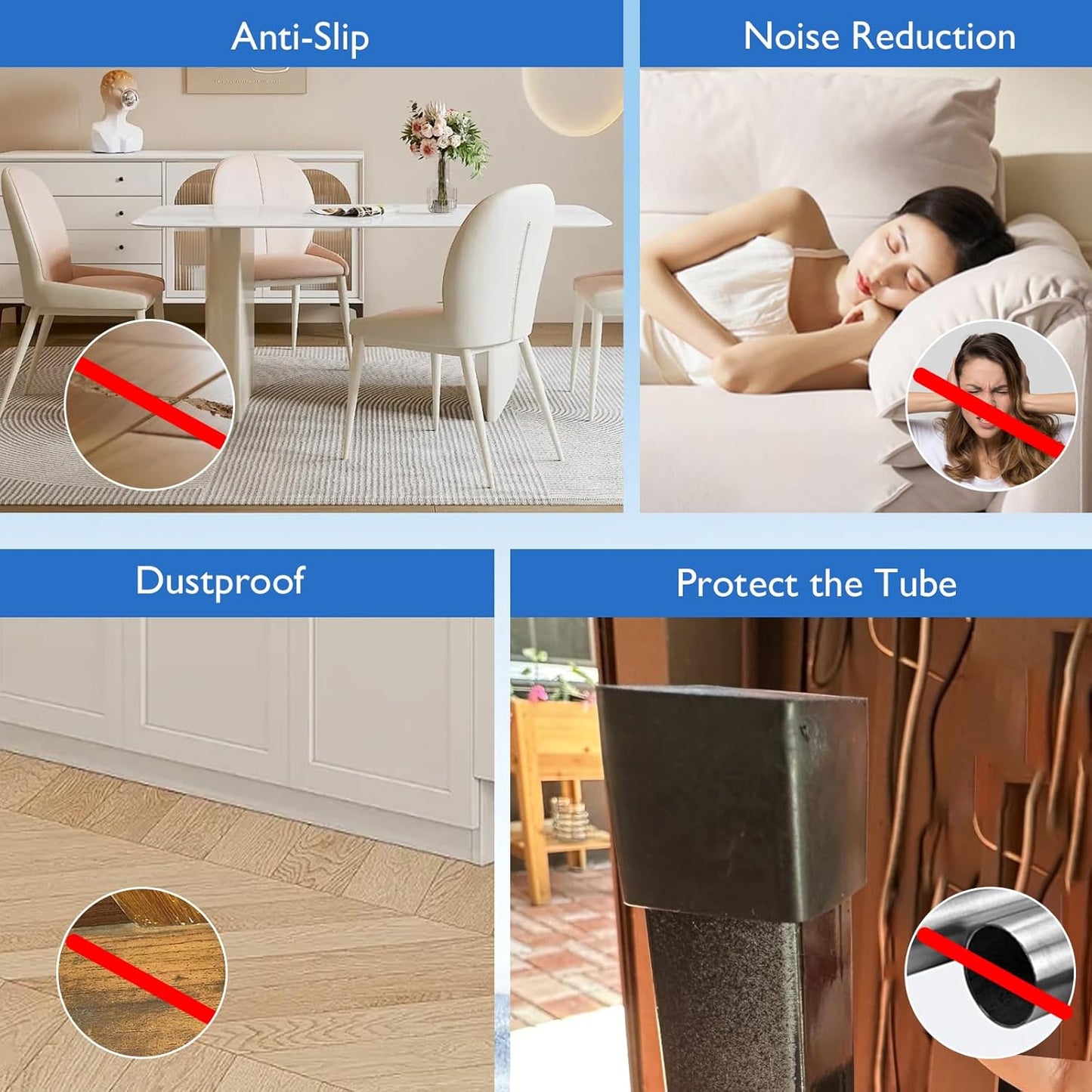 4 Pcs 2" x 4" Rectangular Rubber Chair Leg Caps, PVC Table Leg Covers, Flexible & Anti-Slip Furniture Leg End Caps, Chair Leg Floor Protectors for Bar Stool Leg Patio Indoor, Black