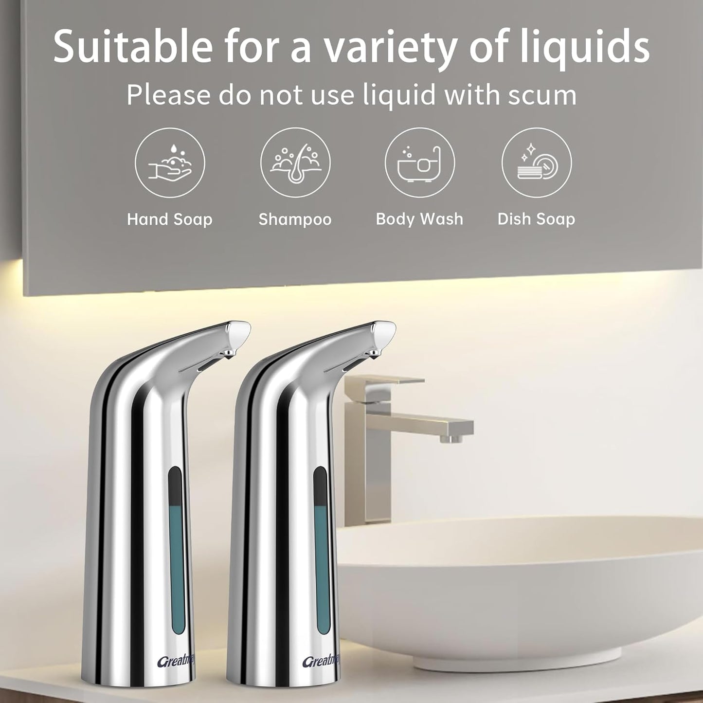 Convenient Automatic Soap Dispenser,4 Adjustable Levels Touchless Hand Sanitizer Pump with Infrared Sensor, 400 ml Countertop Electric Soap Dispenser for Bathroom,Kitchen (Silver+Silver)