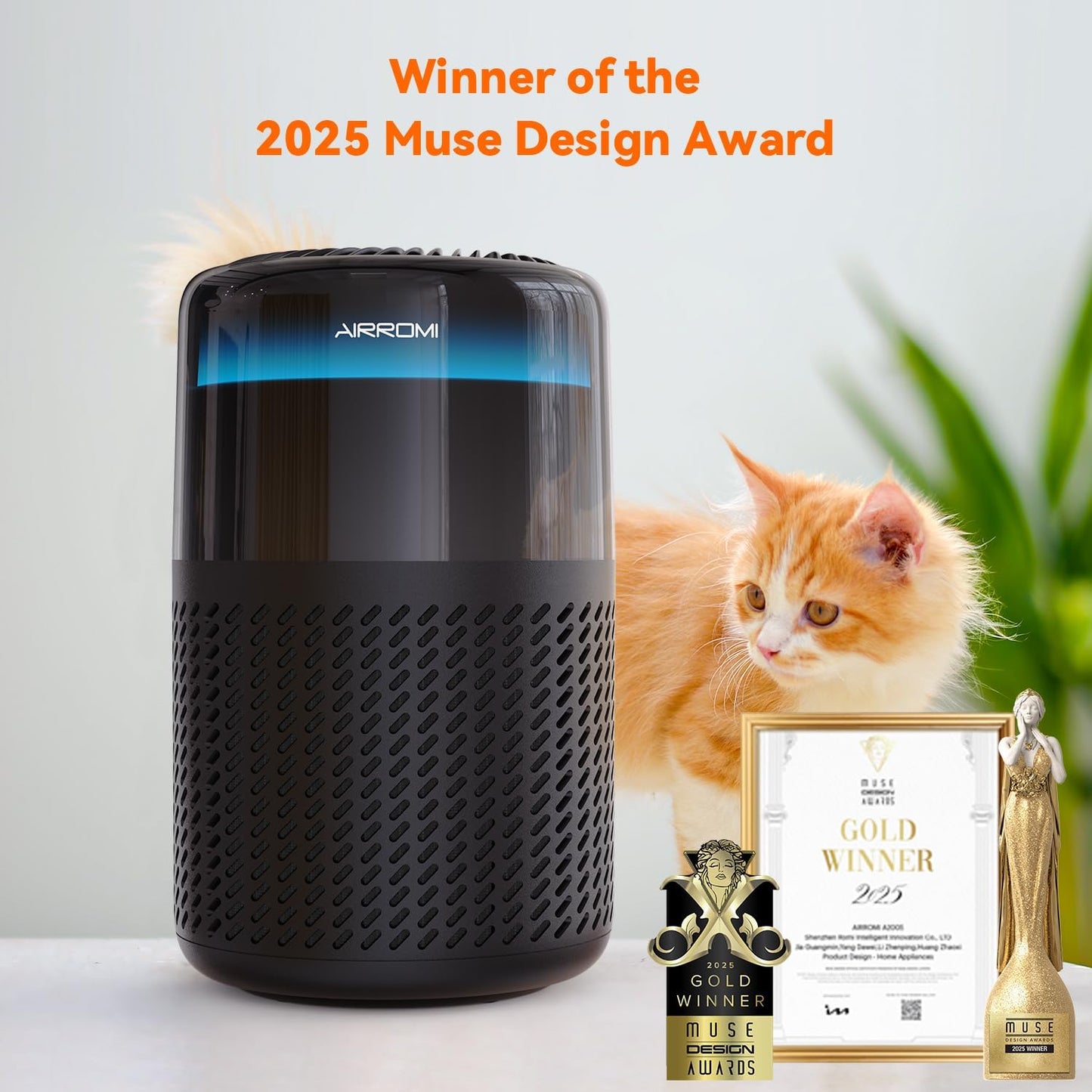 AIRROMI Air Purifier for Bedroom Home,HEPA Filter,Covers Upto 549 Ft²,Quiet 360°intake Air Cleaner with Fragrance ponge for Better Sleep,Night Light,Filters Smoke,Pet Dander,Allergies,Dust,A2005 Black