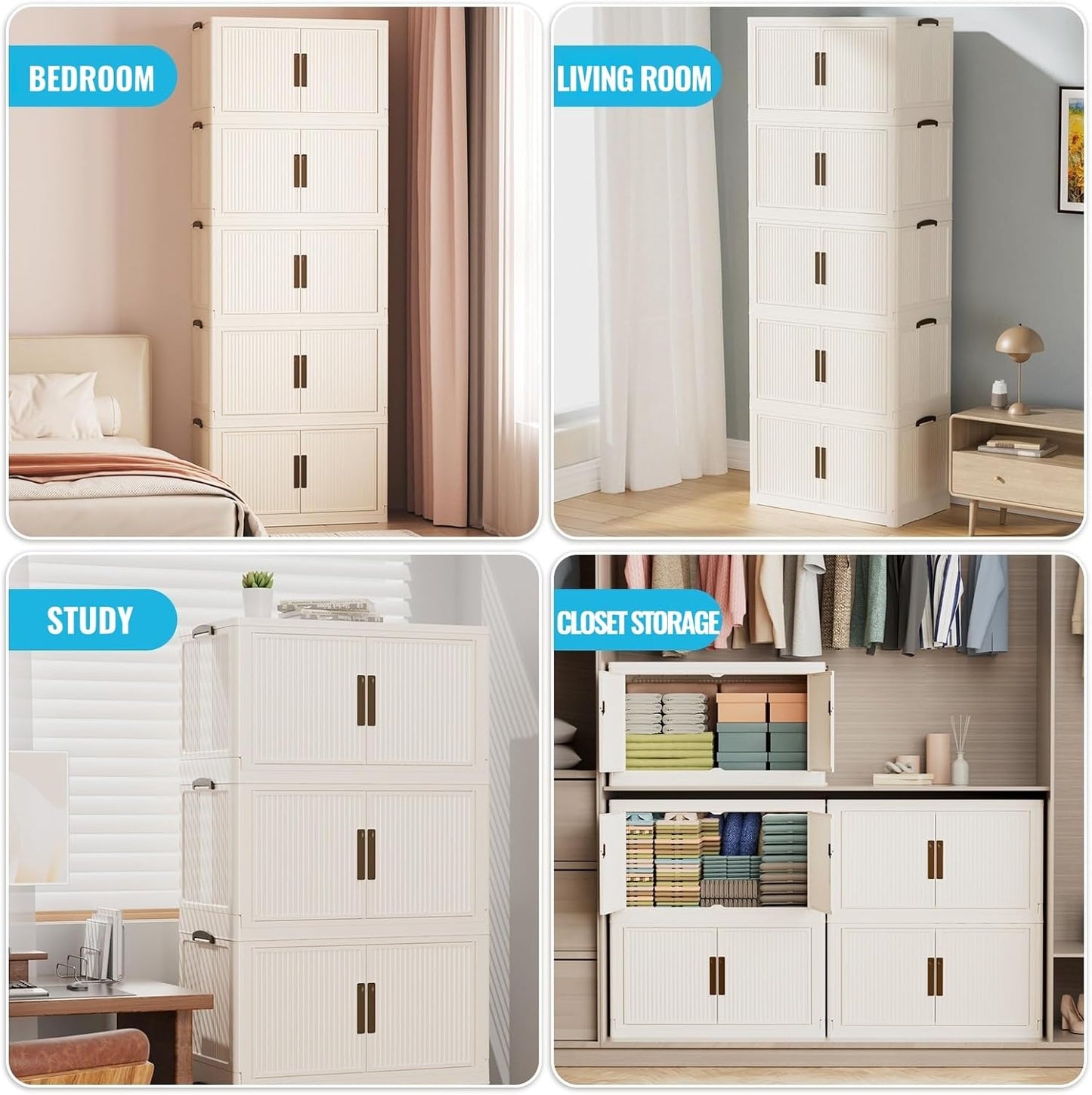 Stackable Storage Bins with 1 lid Stackable Storage Drawers for Clothes, Collapsible Stackable Storage Bins for Clothes, Home, Office (4 tiers)