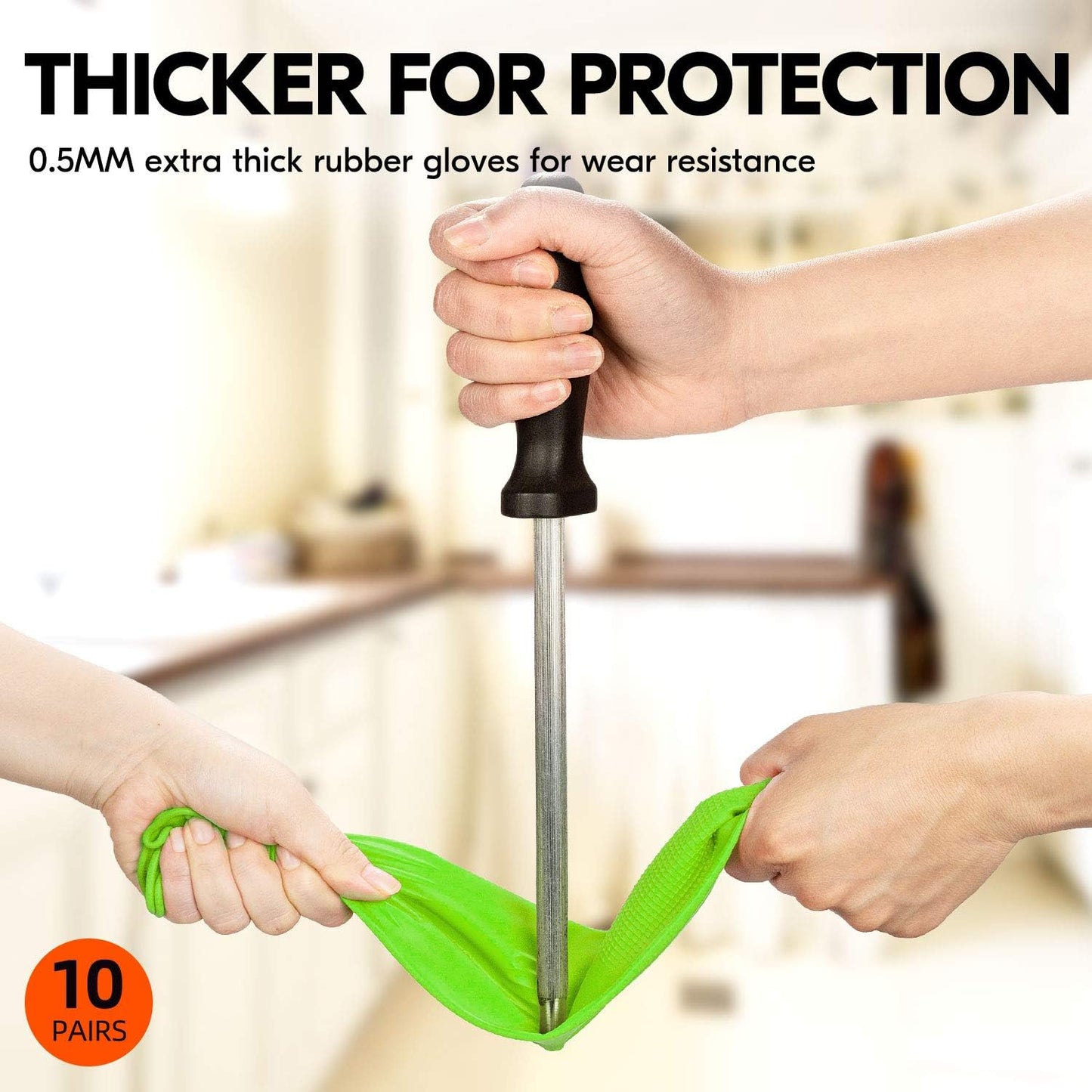 Vgo... 10-Pairs Dishwashing Gloves, Reusable Household Gloves, Kitchen Gloves, Long Sleeve, Thick Latex, Cleaning, Washing, Working, Painting, Gardening, Pet Care (Size M,Green, RB2143)