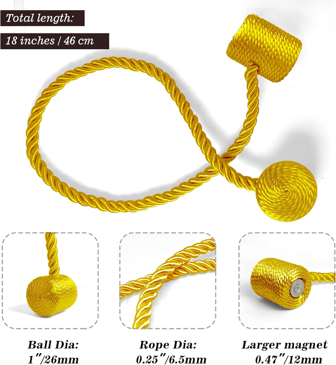 Hion Magnetic Curtain Tiebacks Golden 4 Pack, Curtain Tiebacks Buckles Holdbacks Holders Hooks Clip for Home Bedroom Office Decorative Thick or Thin Curtain