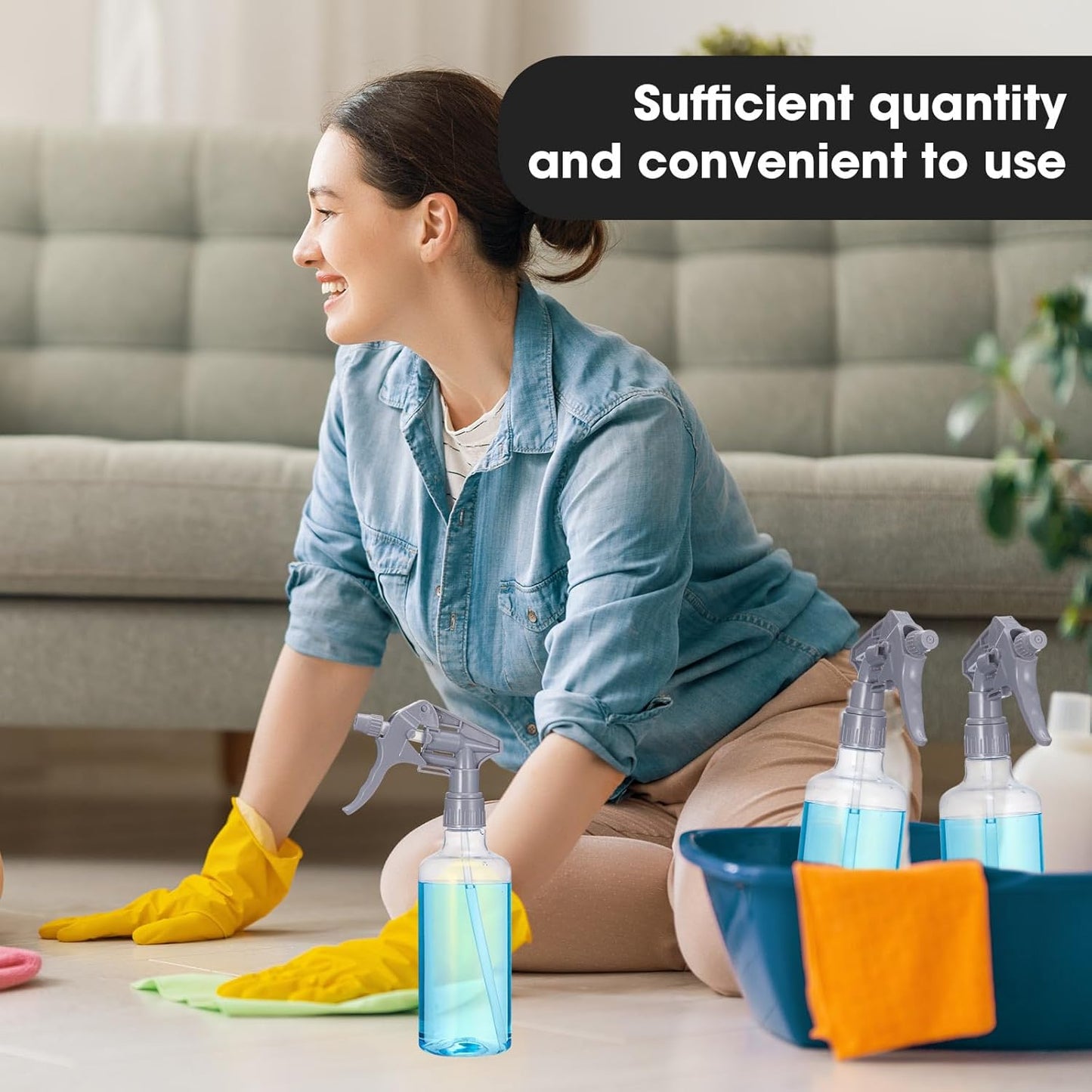 Eccliy 12 Pcs 16 Oz Plastic Spray Bottle, Adjustable Empty Reusable Sprayer for Cleaning, Planting, Water, Bathroom and Kitchen, BBQ, Commercial and Residential(Pure Grey,Clear)