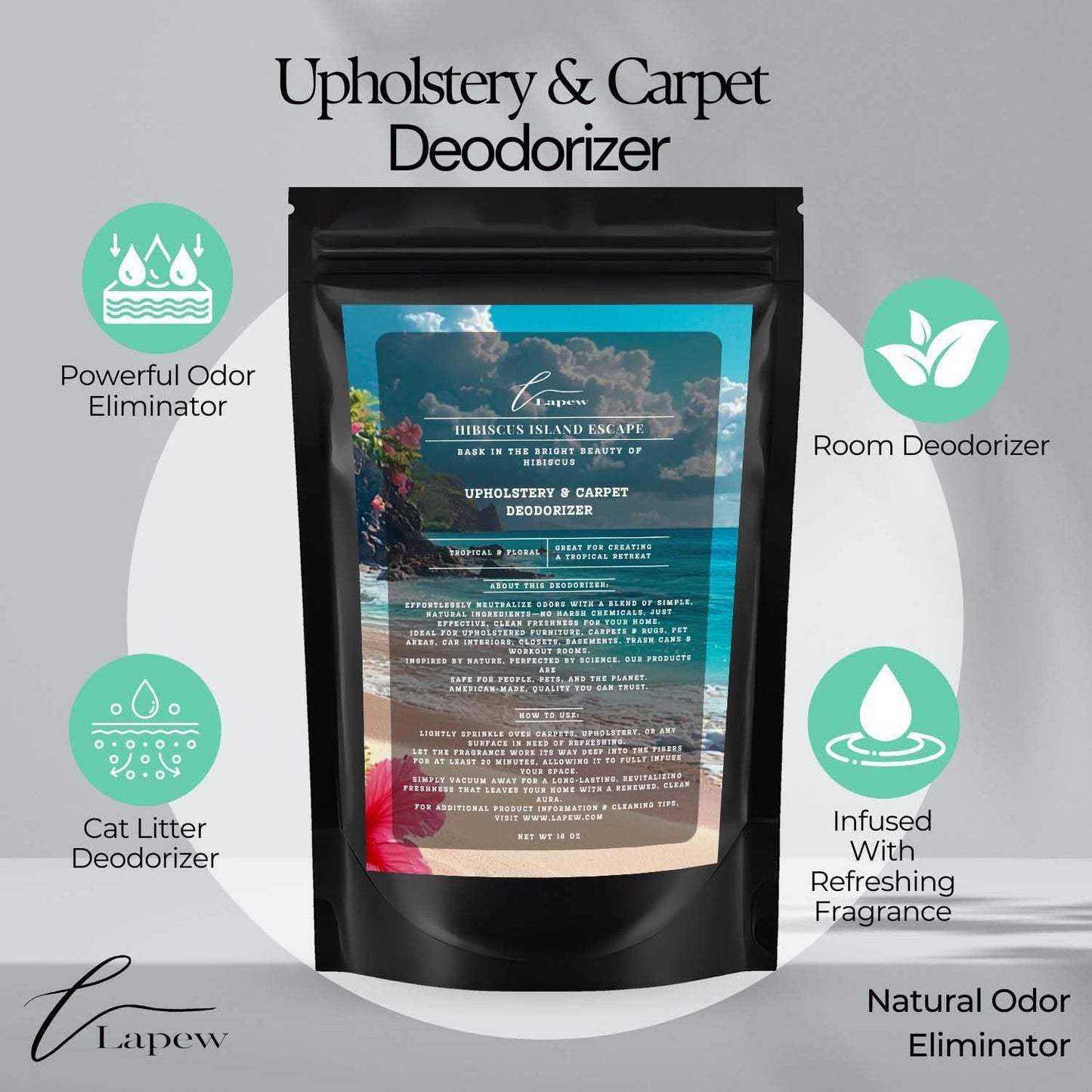 Hibiscus Island Escape Carpet Freshener Powder: Powerful Odor Eliminator for Home, Upholstery Deodorizer, Carpet Deodorizer, Pet Urine, Cat Litter Box - Hibiscus Island Escape Fragrance