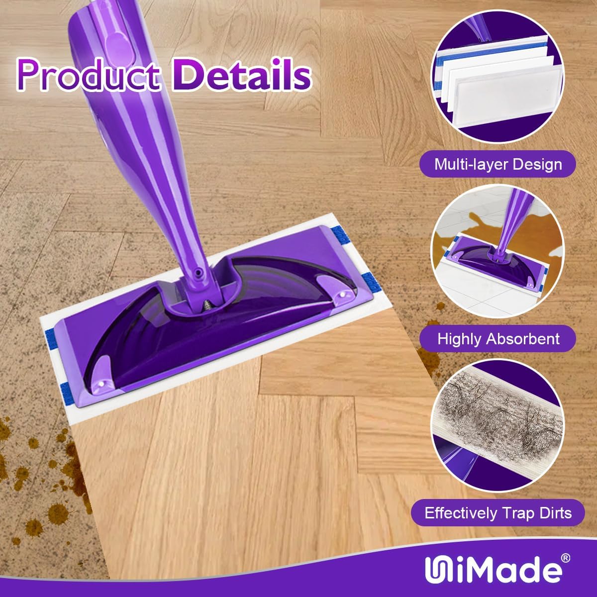 100 Count Mop Pad Refill Compatible with Swiffer WetJet, Disposable Multi-Layers Mopping Pads for All Hard Surface, Especially Hardwood Floor, Super Absorbent Spray Mopping Pad Refills