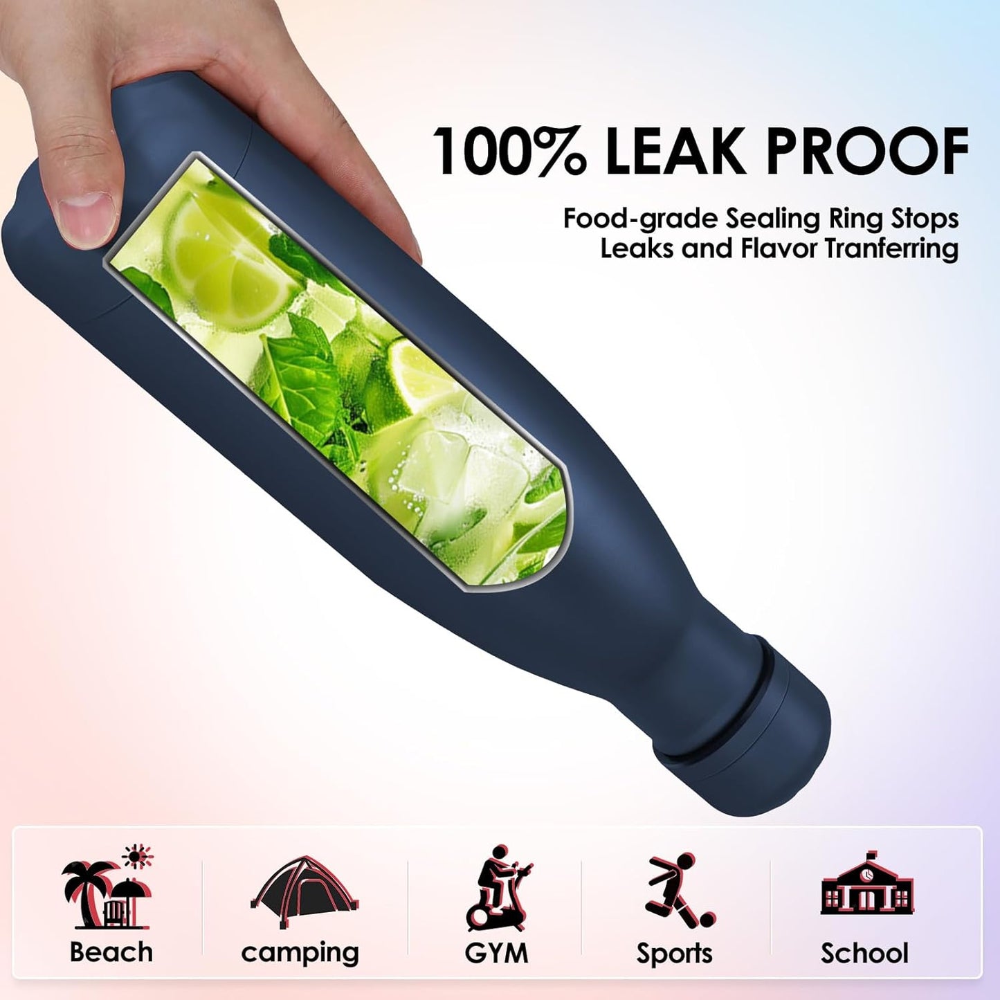 17oz Cola-Bottle Shaped Stainless Steel Leak-proof Water Bottle,Double Wall Vacuum Insulated Metal,Travel Mug For Sports Indoors & Outdoors,BPA-Free School Kids Flasks,Navy(8Pack)