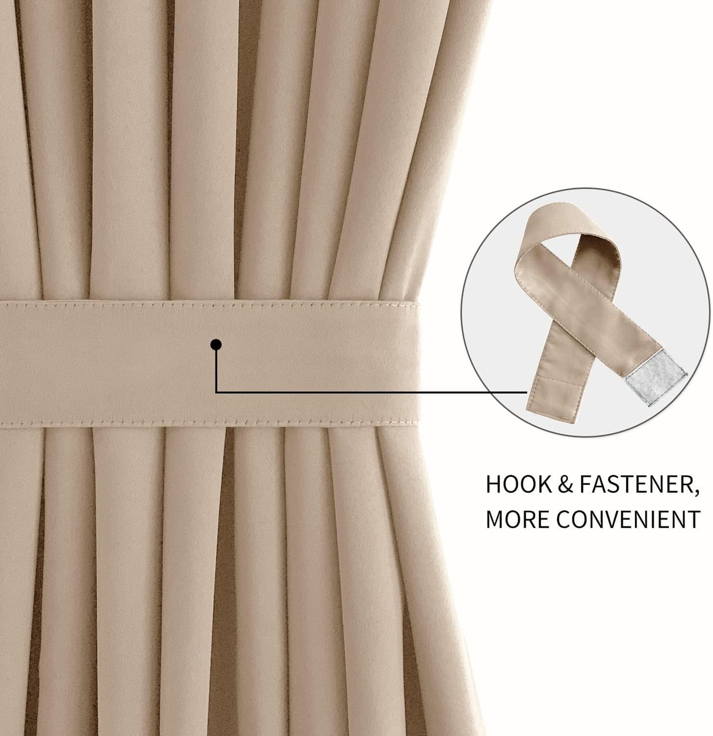 DWCN French Door Curtains – Rod Pocket Thermal Blackout Curtain for Doors with Glass Window, Kitchen and Patio Doors for Privacy, 25 X 80 Inches Long, 1 Curtain Panel with Tieback, Beige