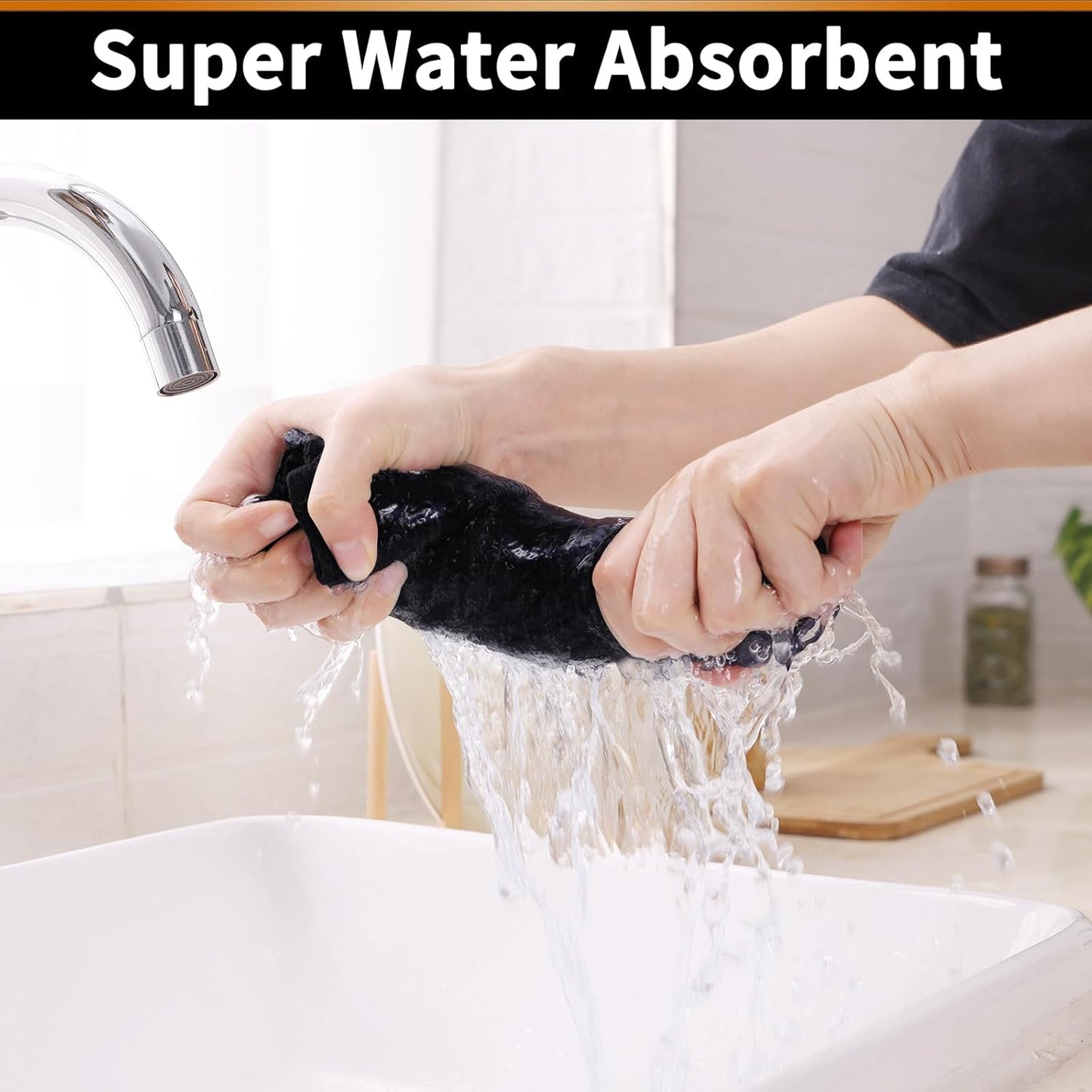 Homaxy 100% Cotton Waffle Weave Dish Cloths - 8 Pack Soft and Absorbent Dish Towels - 12 x 12 Inches Quick Dry Dish Rags - Black