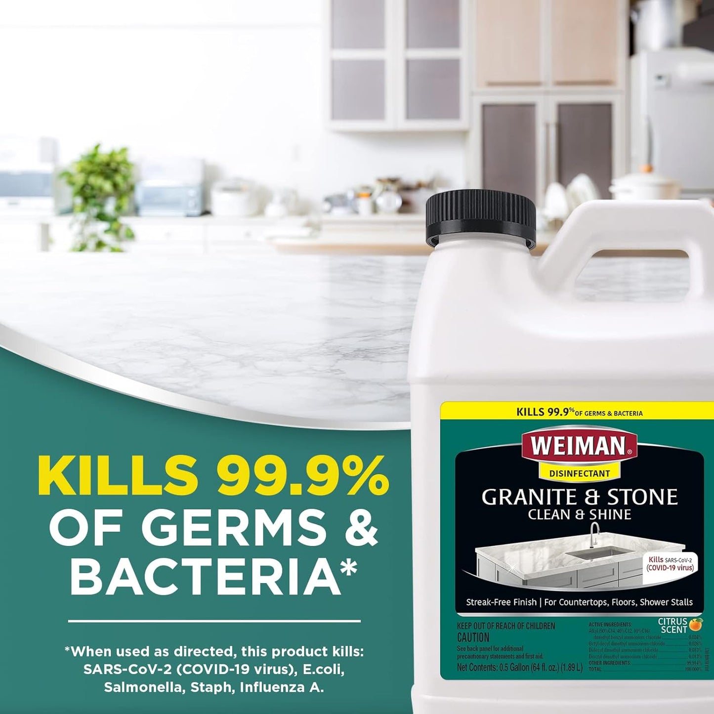 Weiman Disinfecting Granite Daily Clean & Shine Refill, 64 Oz - Safely Clean Disinfect and Shine Granite Marble Soapstone Quartz Quartzite Slate Limestone Corian Laminate Tile Countertop